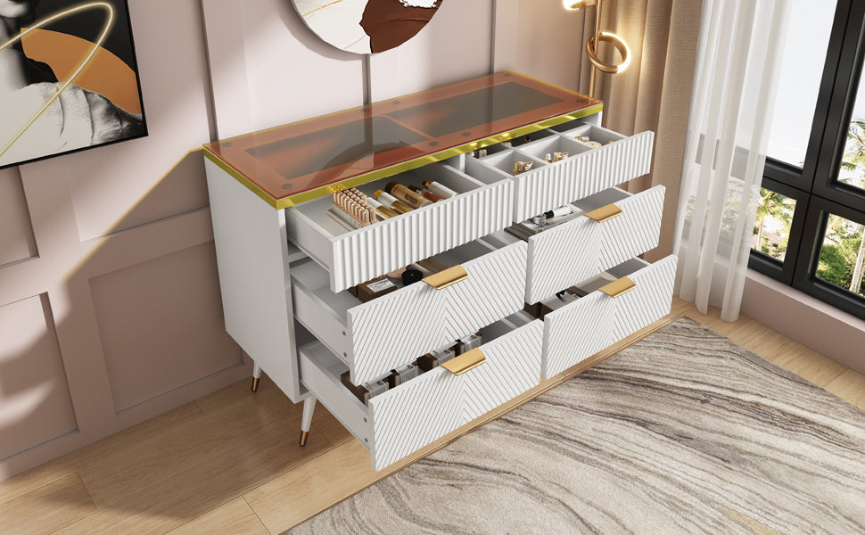 Logidon ladekast amber glazen dressoir 6 lades 120x40x76 wit