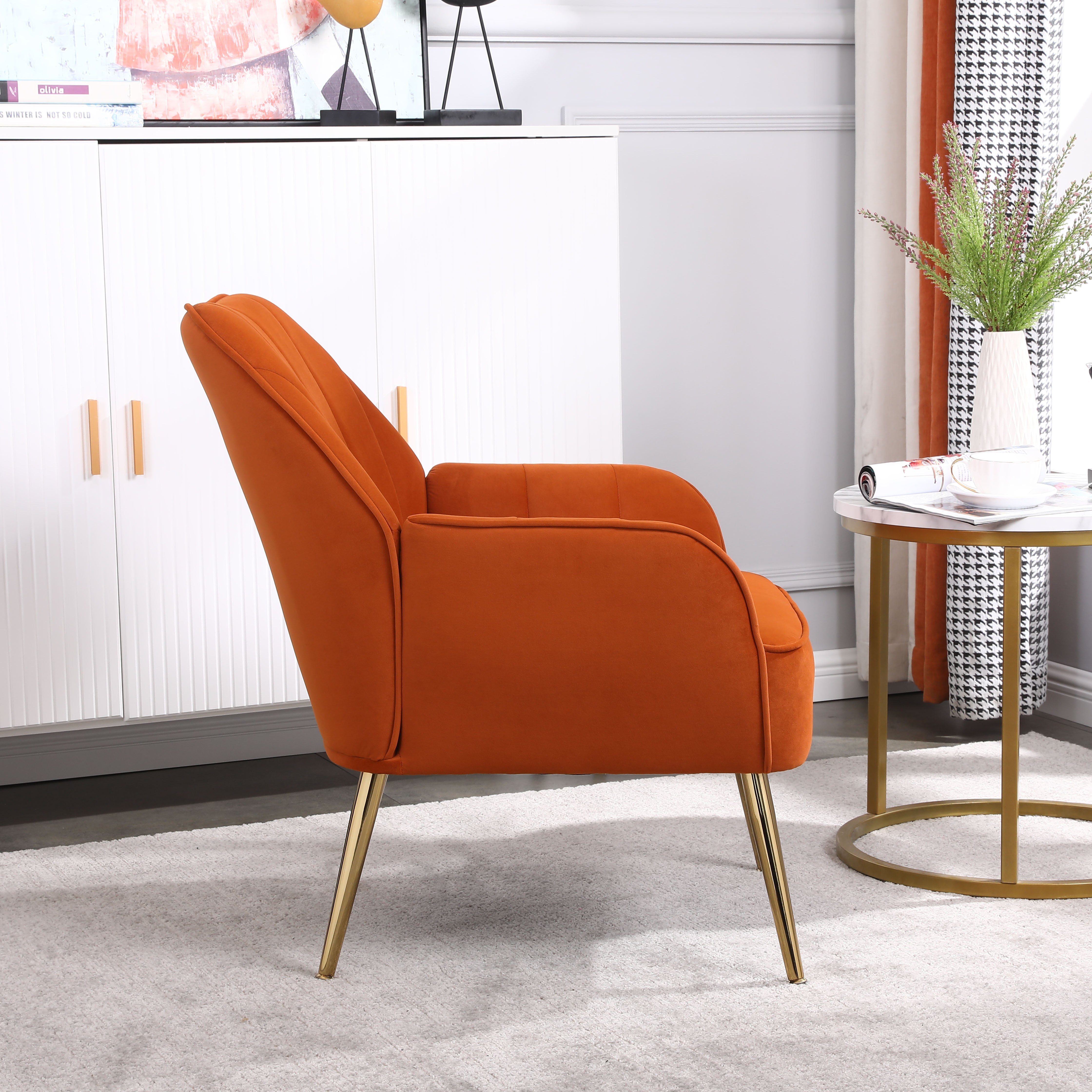 Logidon Velvet Lounge Chair Oranje Moderne Retrostijl