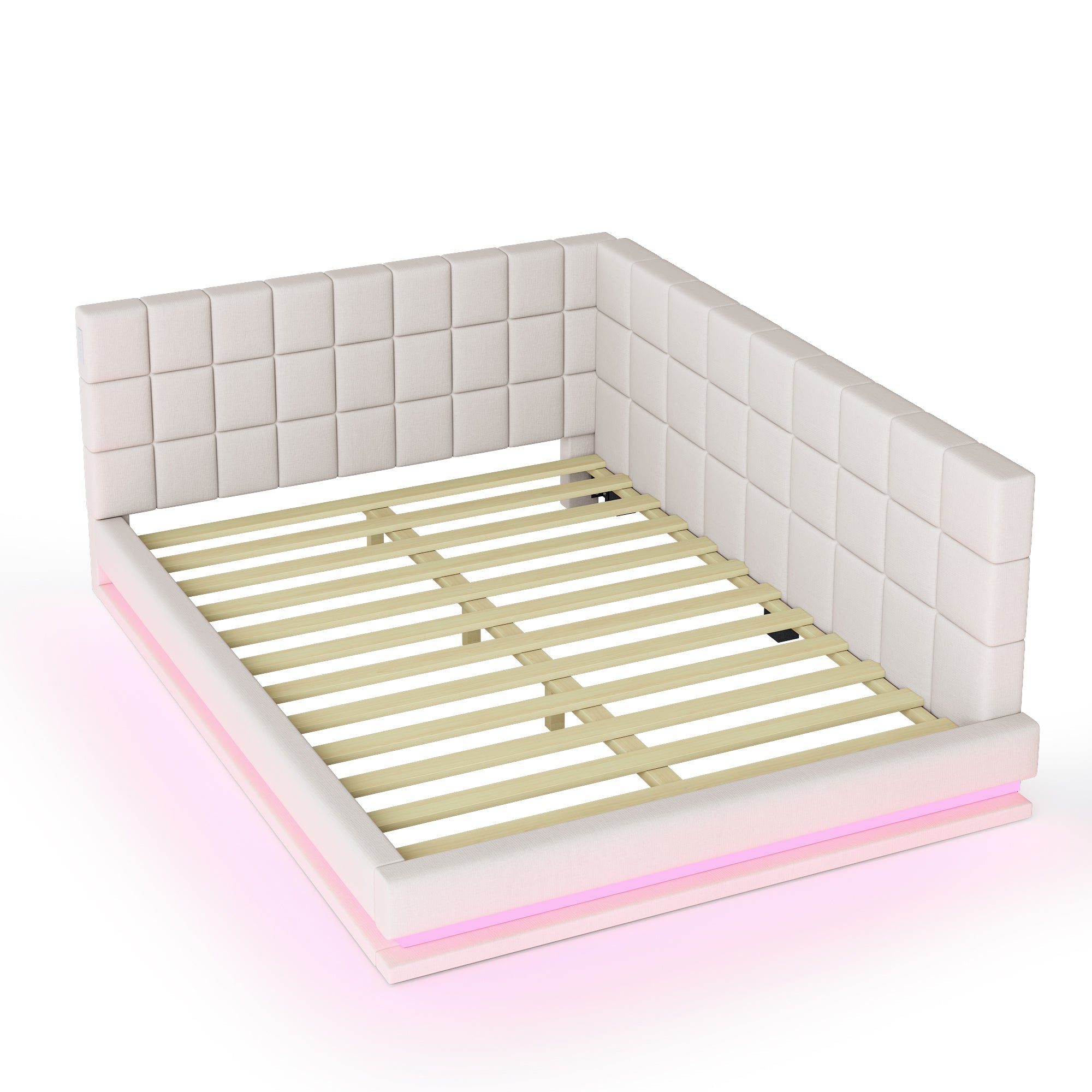 Logidon slaapbank gestoffeerd bed 140x200 beige met LED lichtstrip