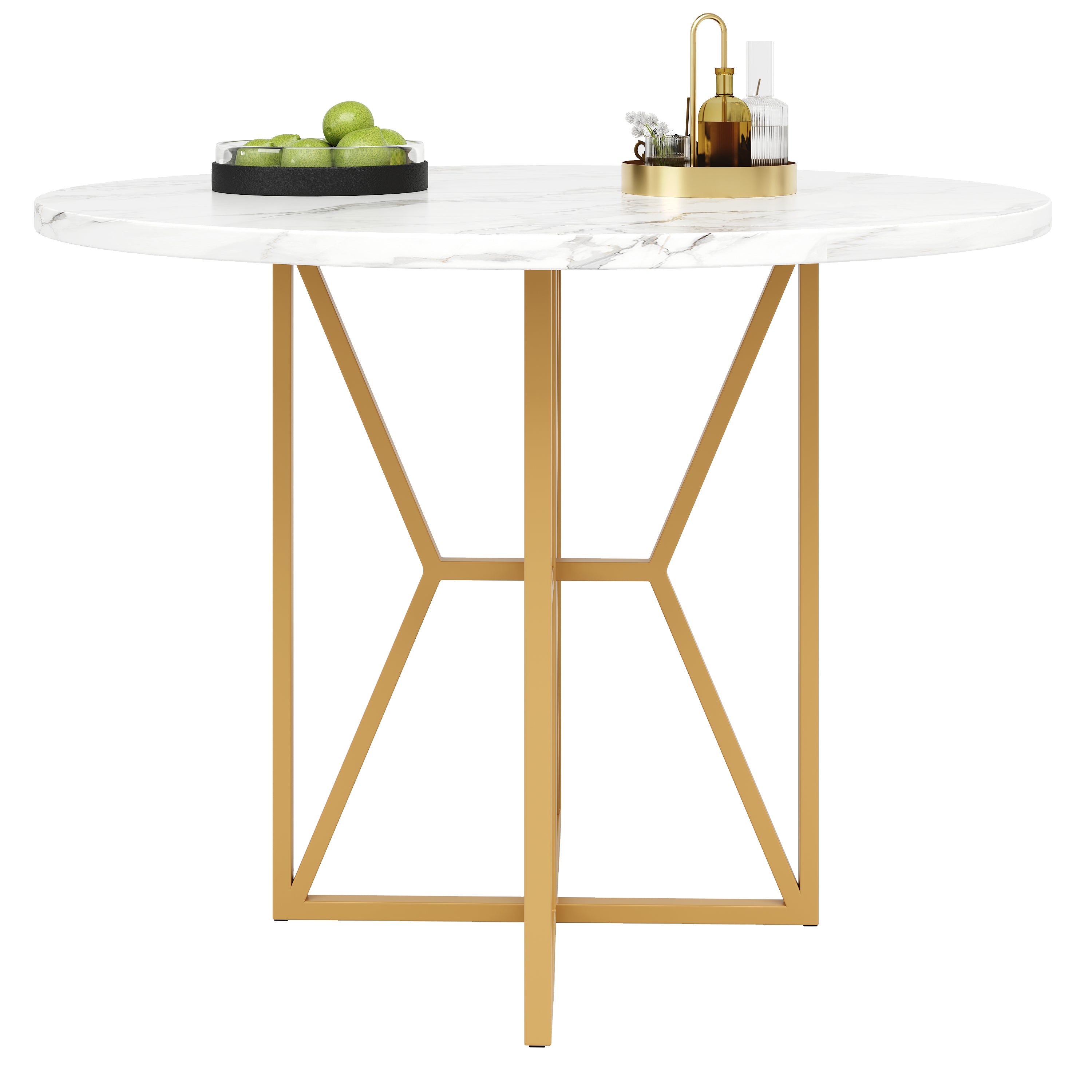 Logidon ronde eettafel 80x80 cm marmerlook gouden poten 4-6 personen