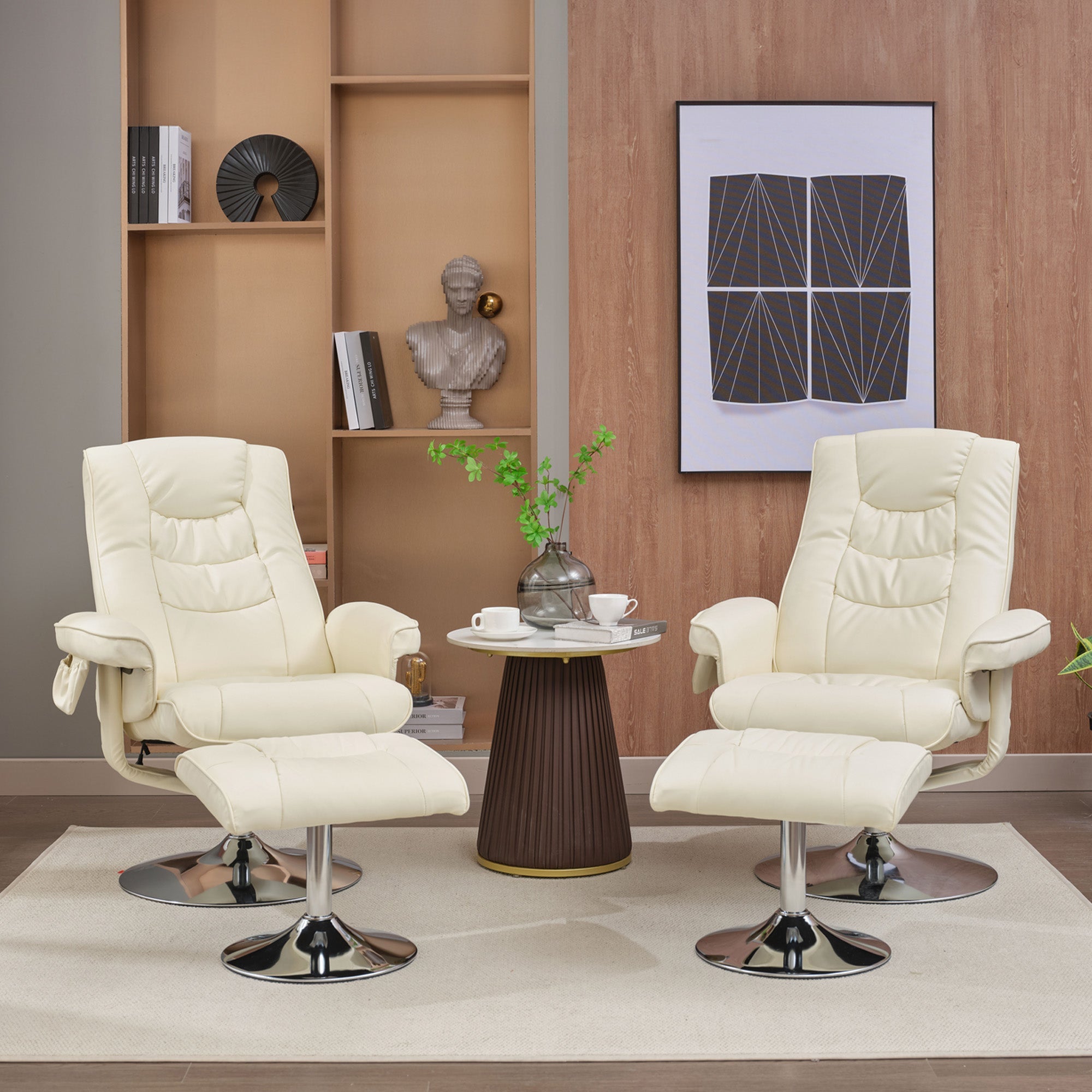 Logidon massagestoel met PU bekleding en voetenbank beige 5-punts massage