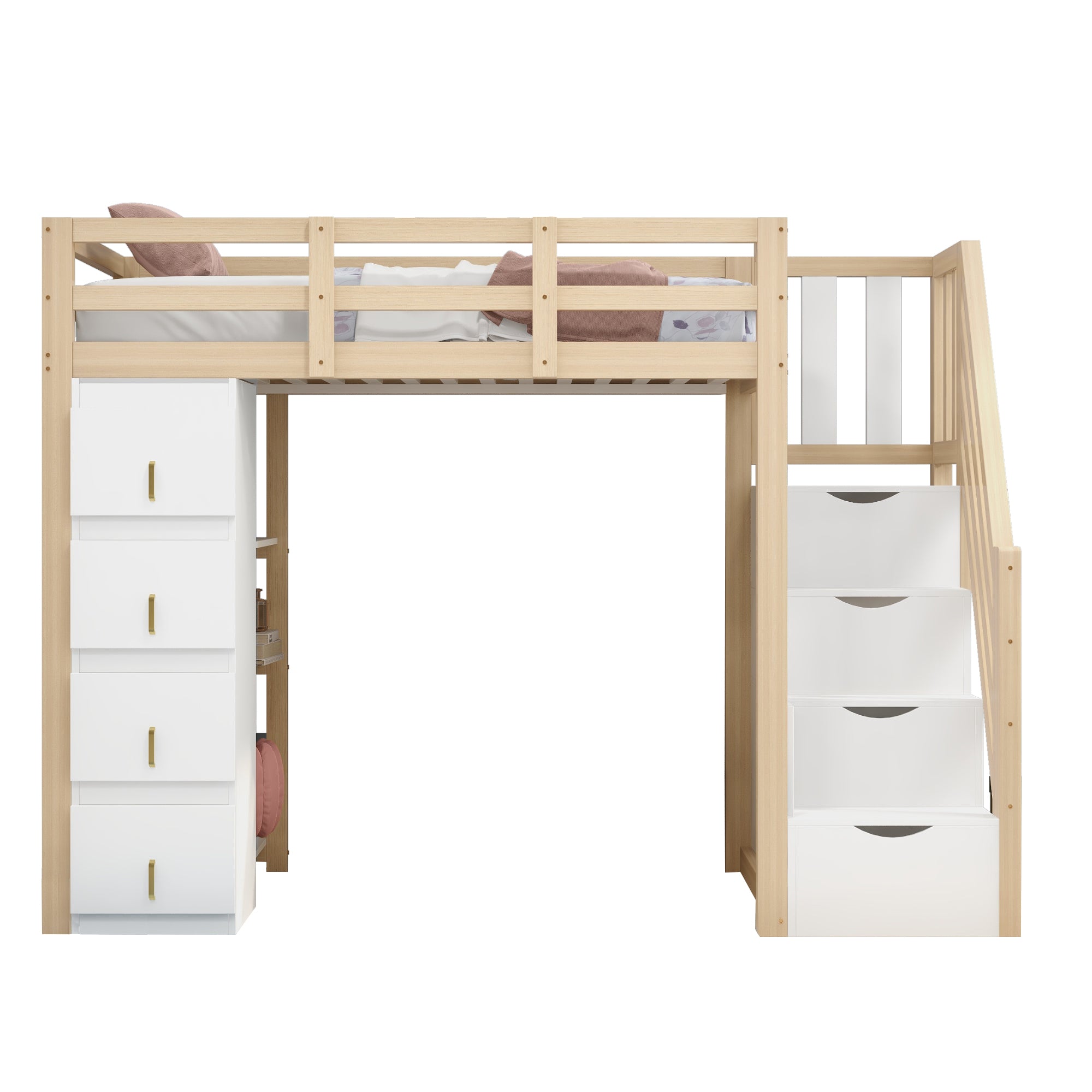 Logidon hoogslaper 90x200 cm naturel hout met opberglades