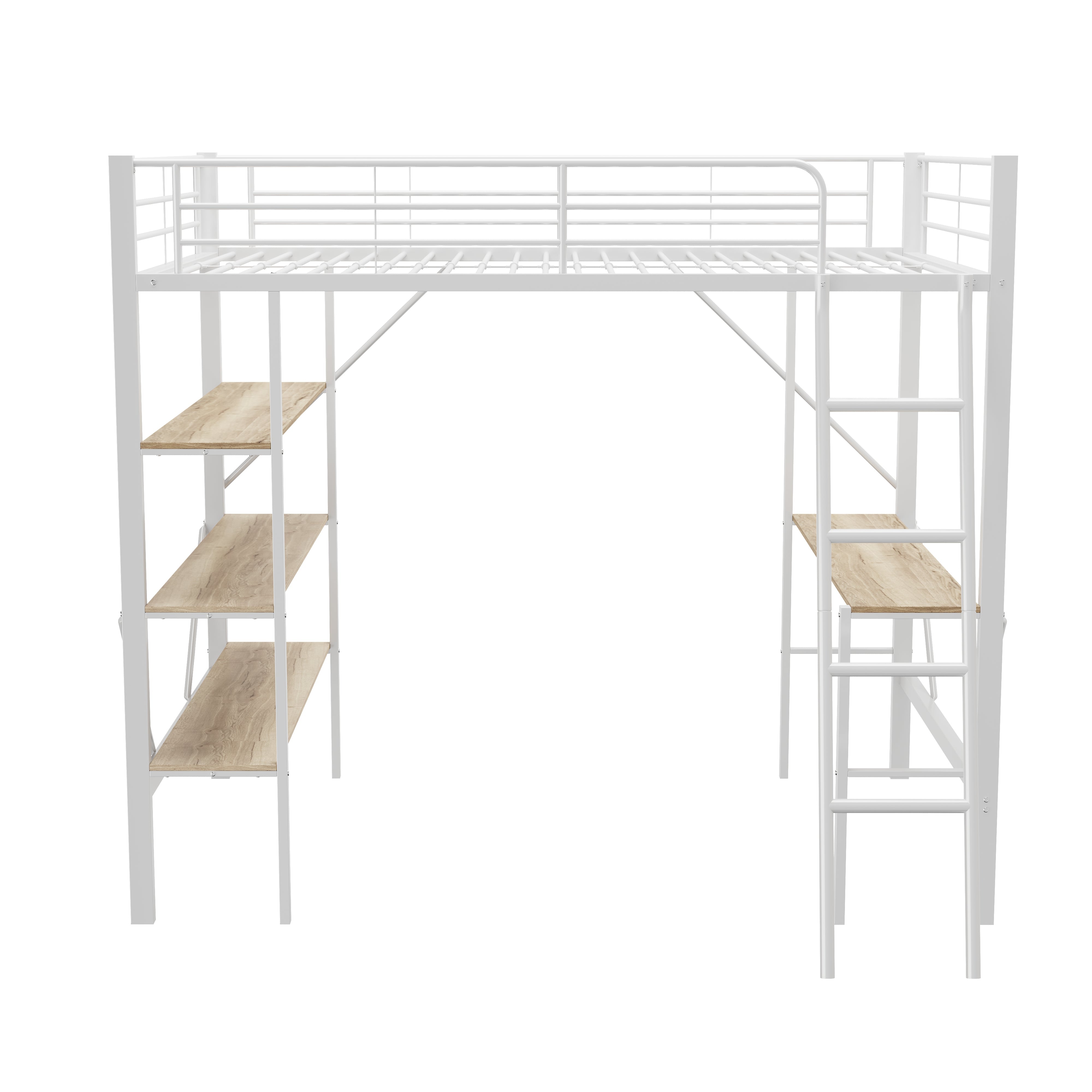 Logidon 90x200 cm metalen hoogslaper met bureauplanken wit