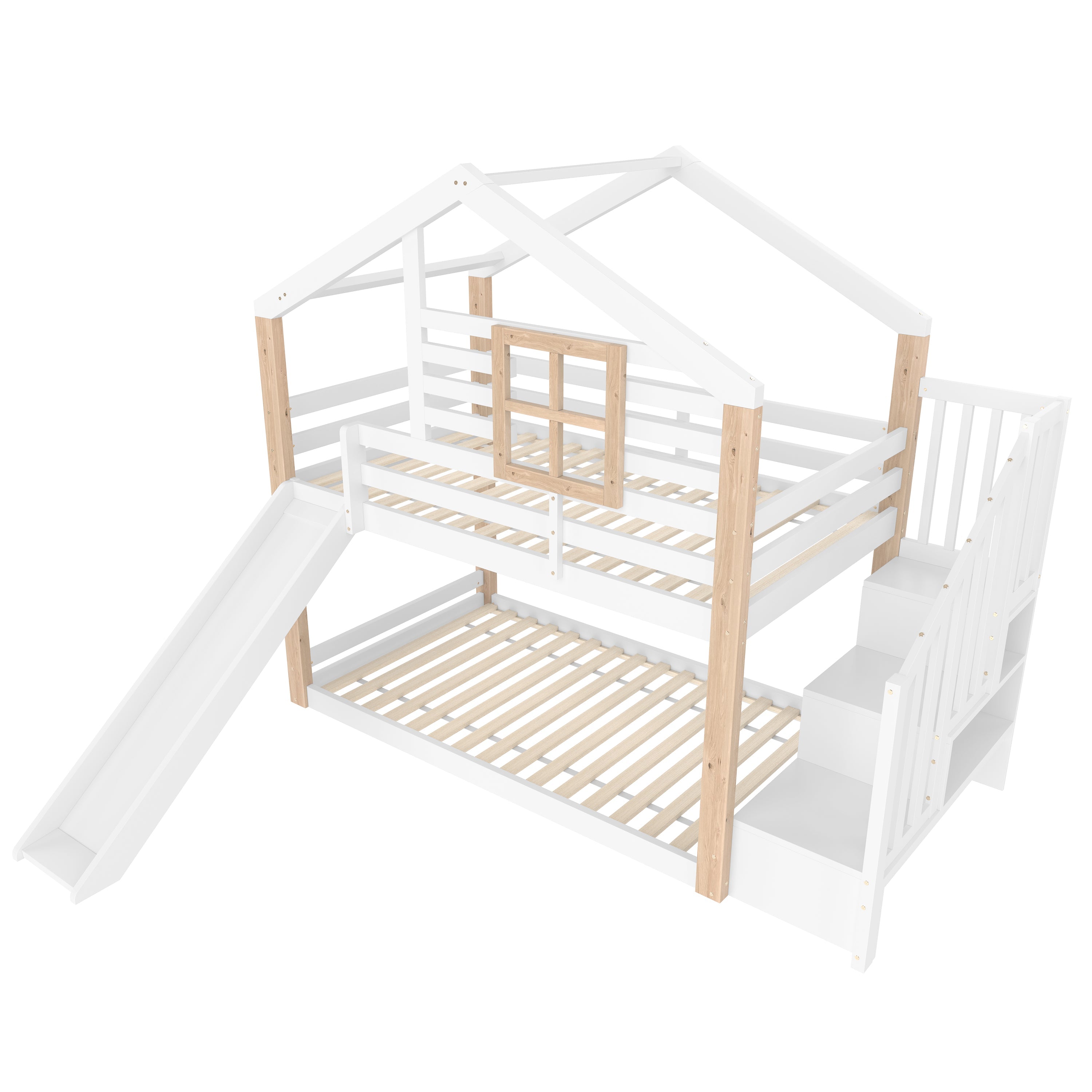 Logidon Kinderstapelbed met Glijbaan en Trap Scandinavisch Design Wit