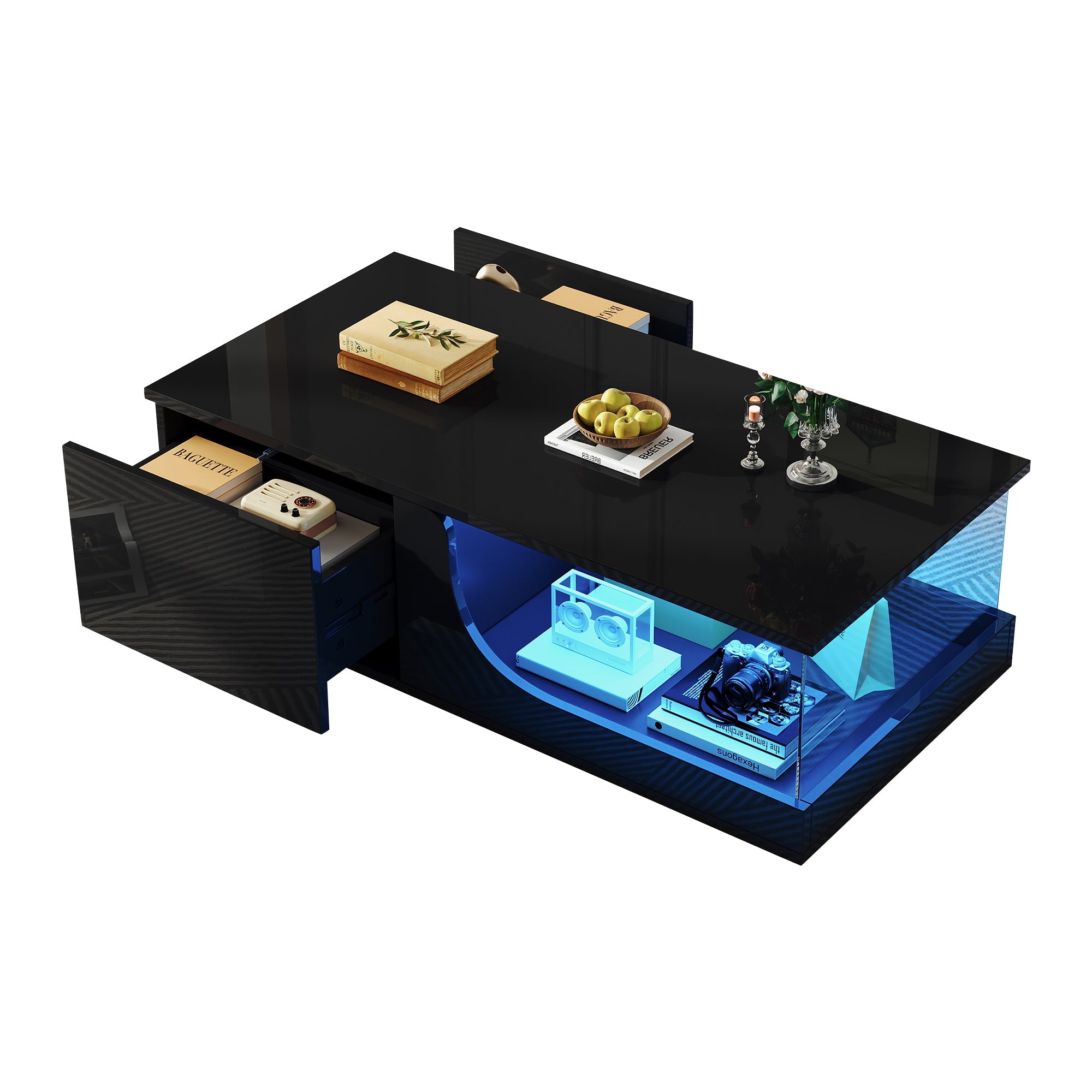 Logidon Zwarte hoogglans salontafel 100x50x30 cm LED-verlichting