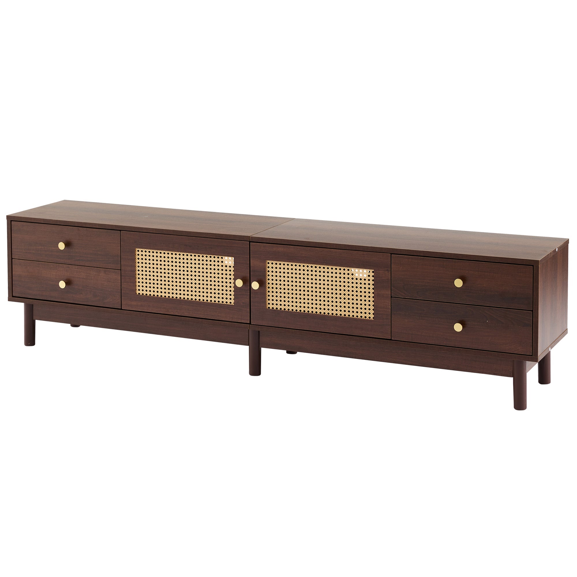 Logidon TV cabinet 180 cm dark wood look rattan doors cable management