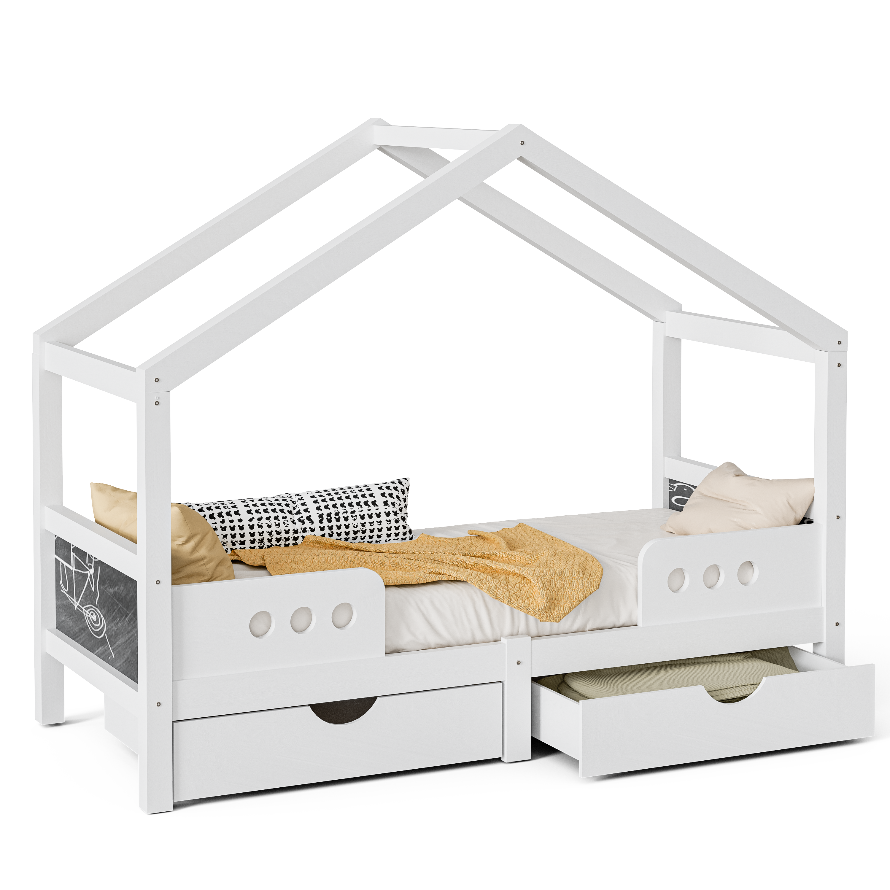 Logidon Kinderbed Met Dak Design Wit 90x200 cm Met Twee Lades