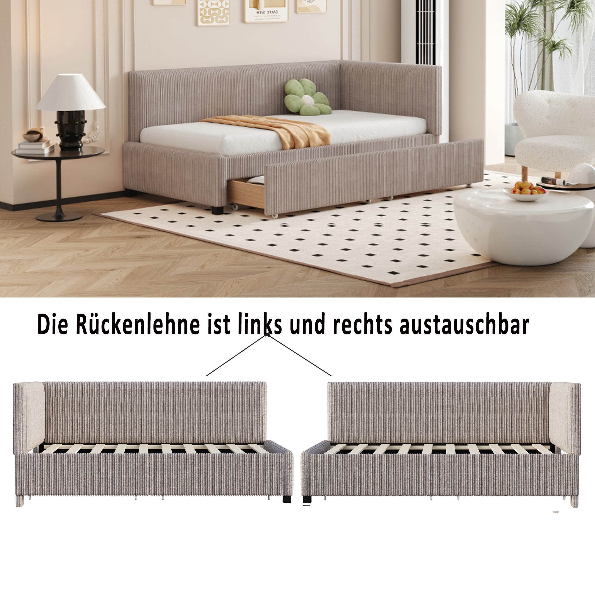 Logidon gestoffeerde slaapbank 90x200 grijs velours met opbergruimte