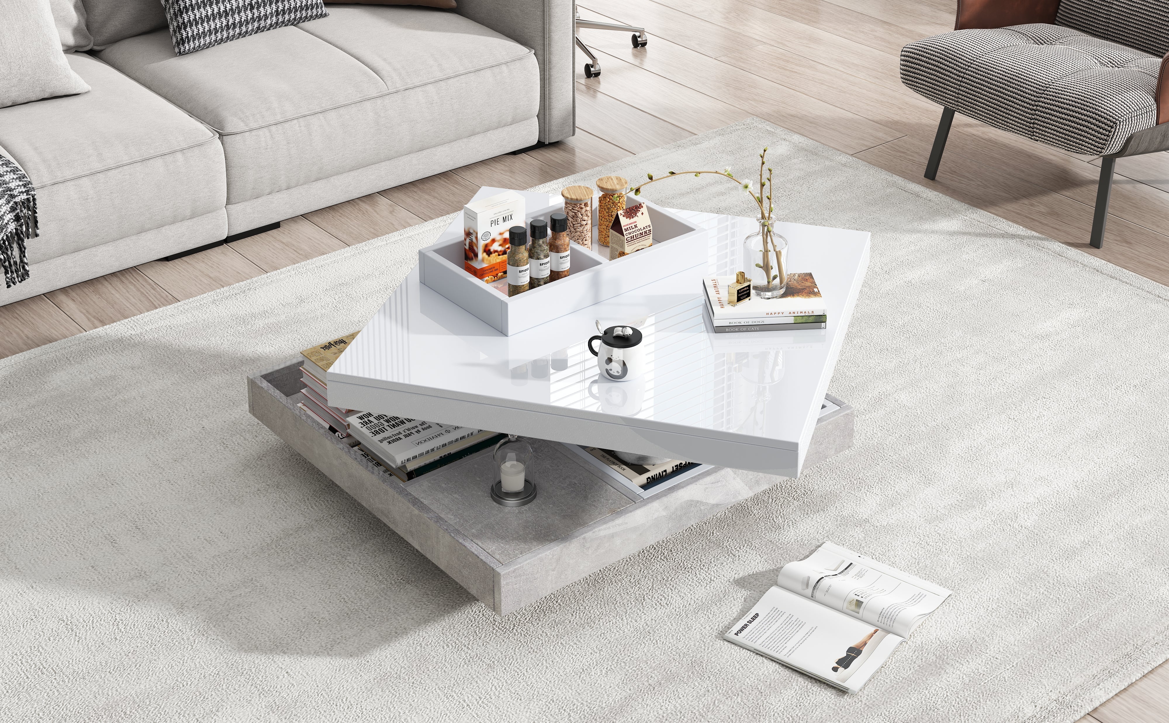 Logidon 360 graden draaibare salontafel 70x70x36 cm wit hoogglans