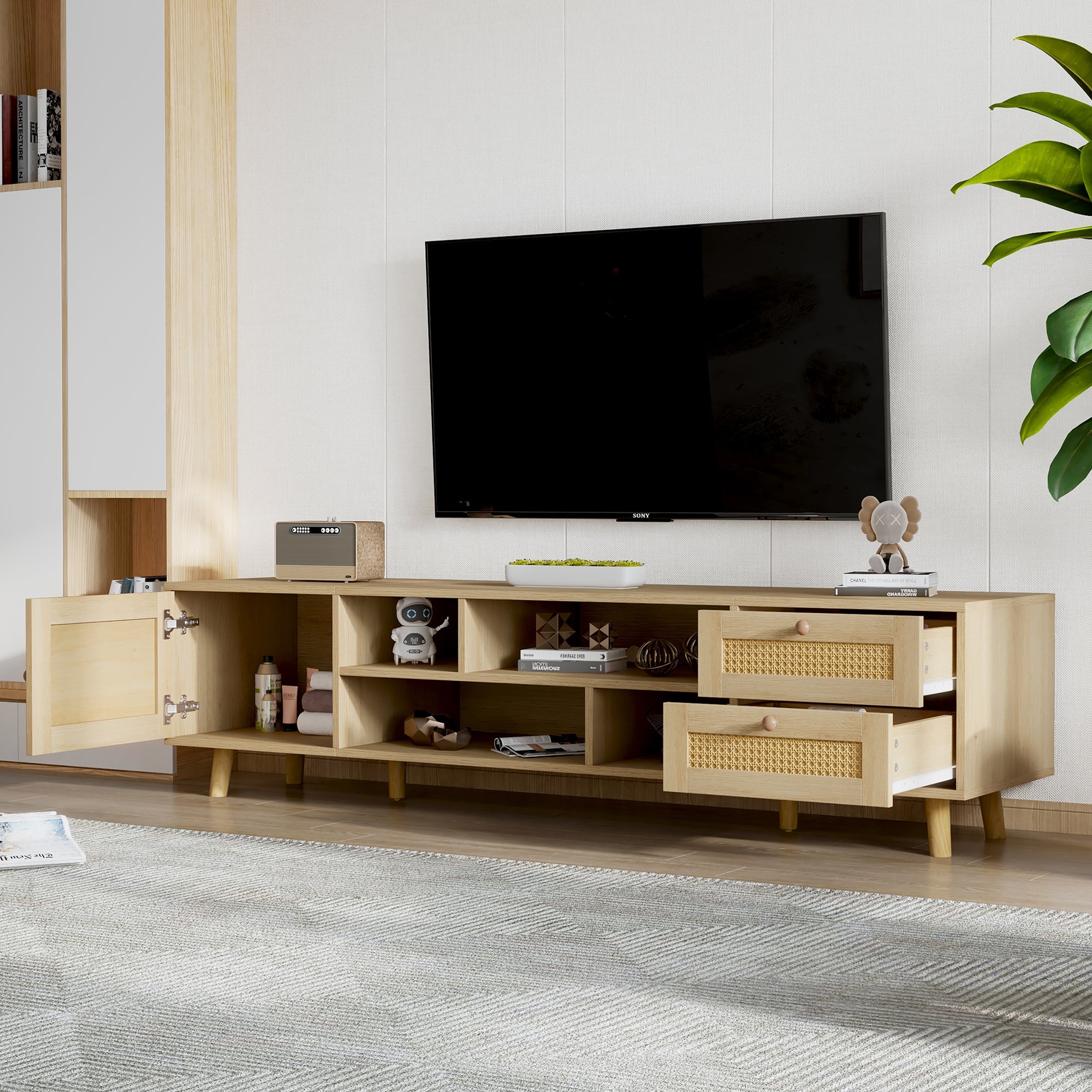 Logidon Premium 160 cm rotan TV-meubel eiken met kabelmanagement
