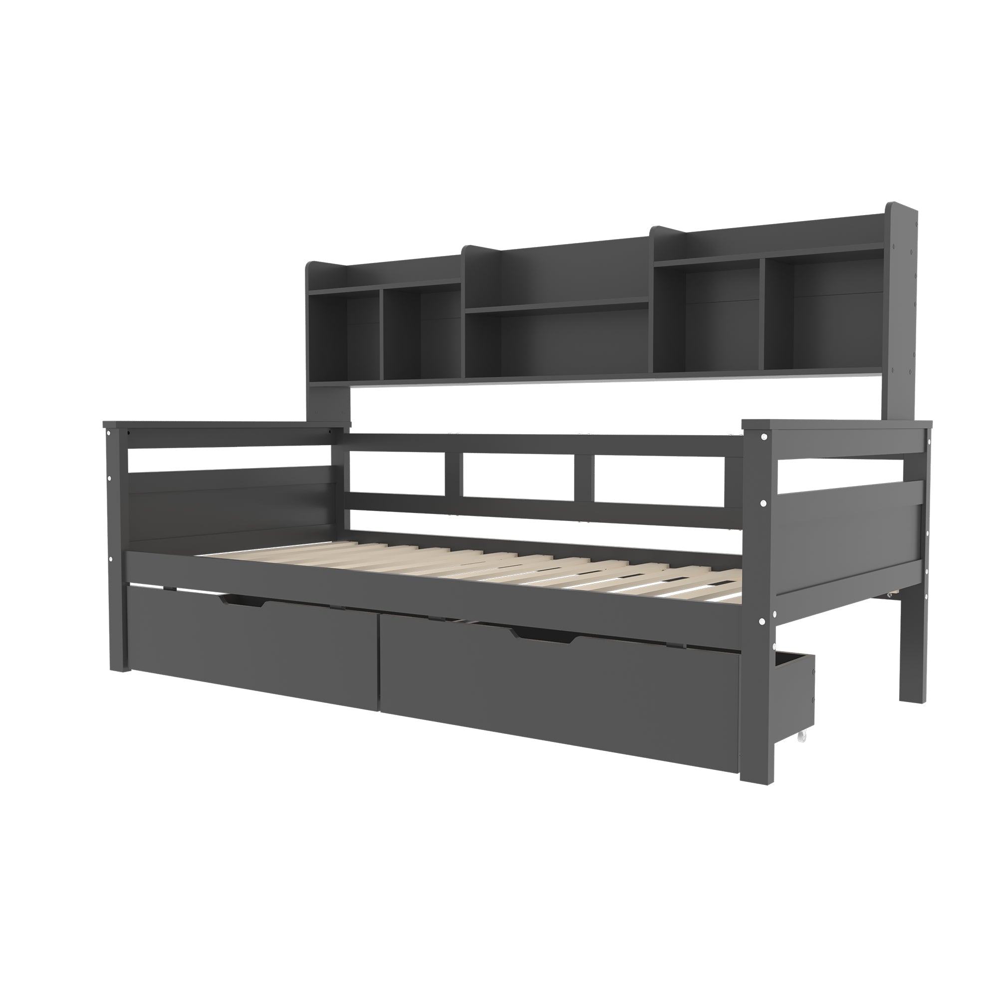 Logidon slaapbank 90x200 grijs met lattenbodem en lades