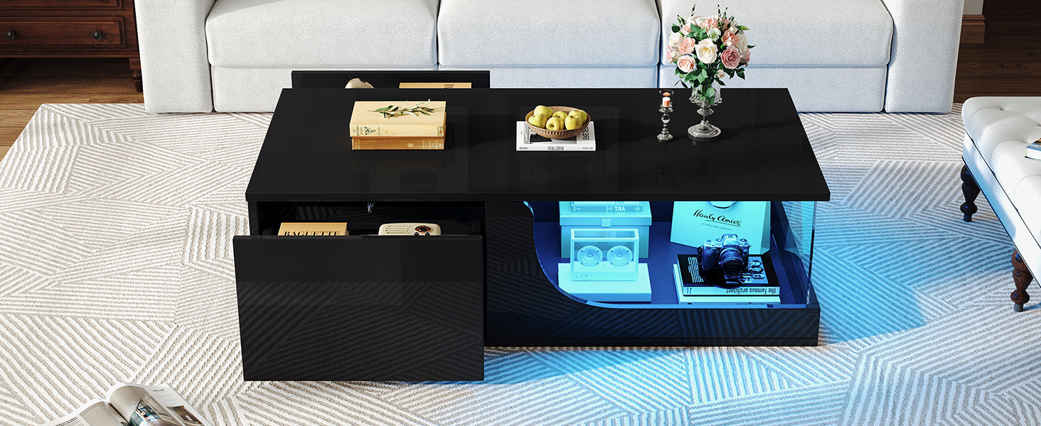 Logidon Zwarte hoogglans salontafel 100x50x30 cm LED-verlichting