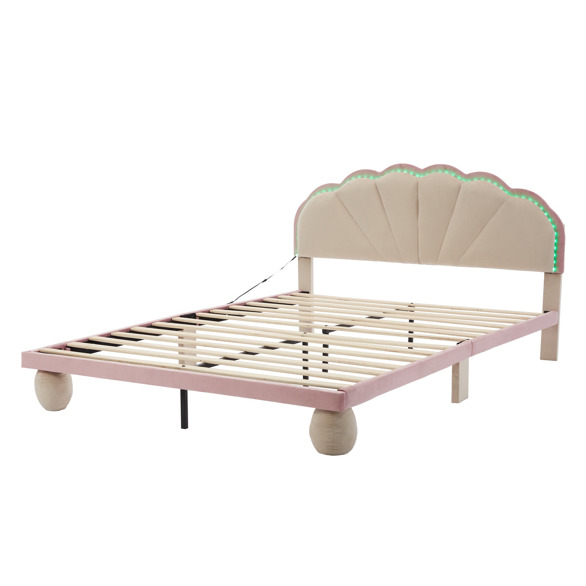Logidon gestoffeerd bed 140x200 beige roze LED-lichtstrips