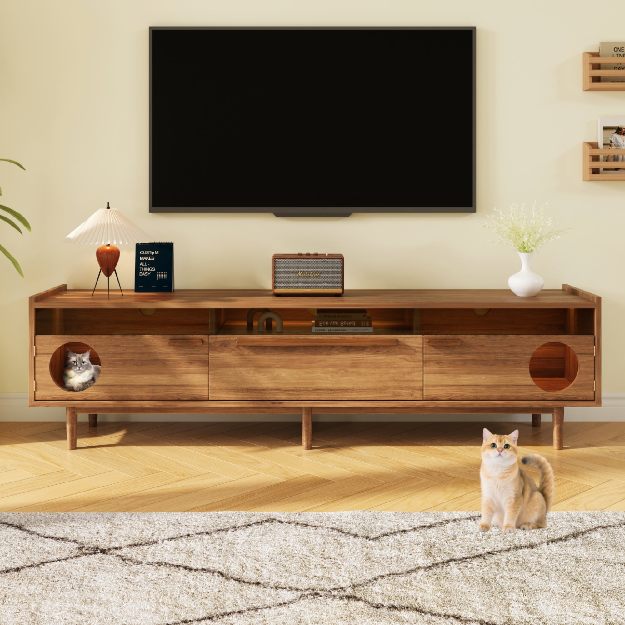 Logidon Modern TV-meubel met LED Kattentoilet Walnoot 180x40x50