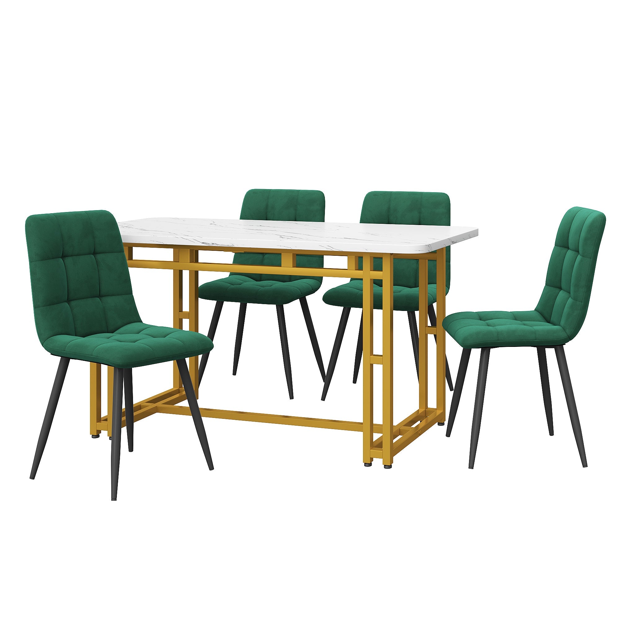 Logidon eettafel 120x70 cm set met gouden frame groen fluwelen stoelen