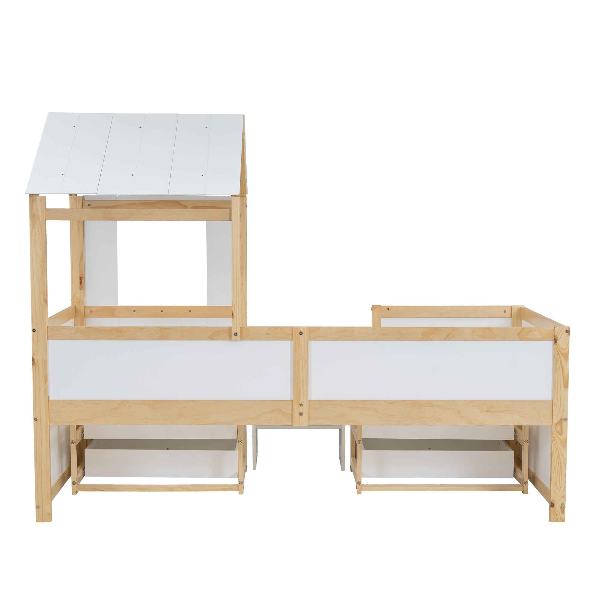 Logidon halfhoog huisbed 90x200 wit naturel met dak