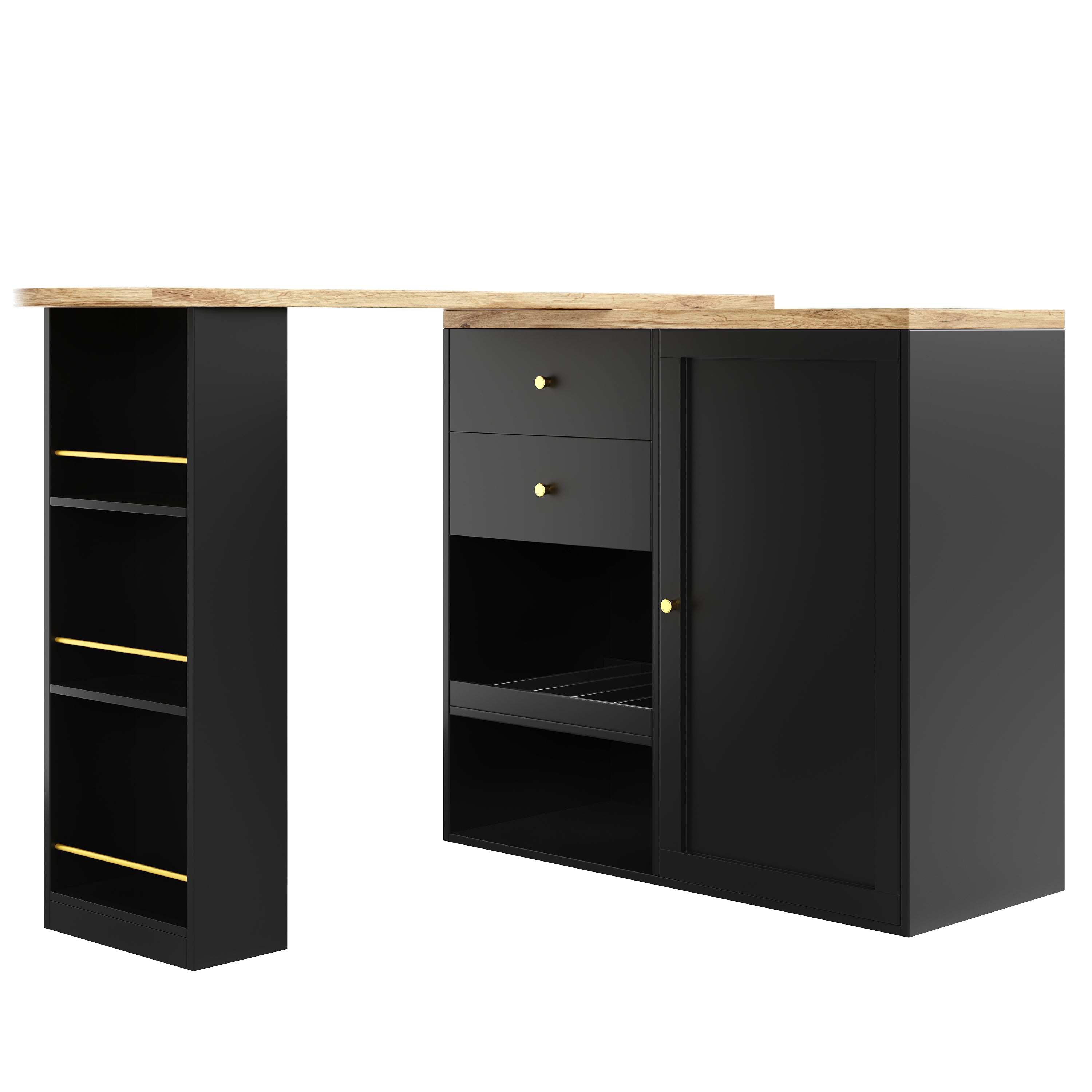 Logidon 360° draaibare bartafel 138 cm zwart met 2 lades