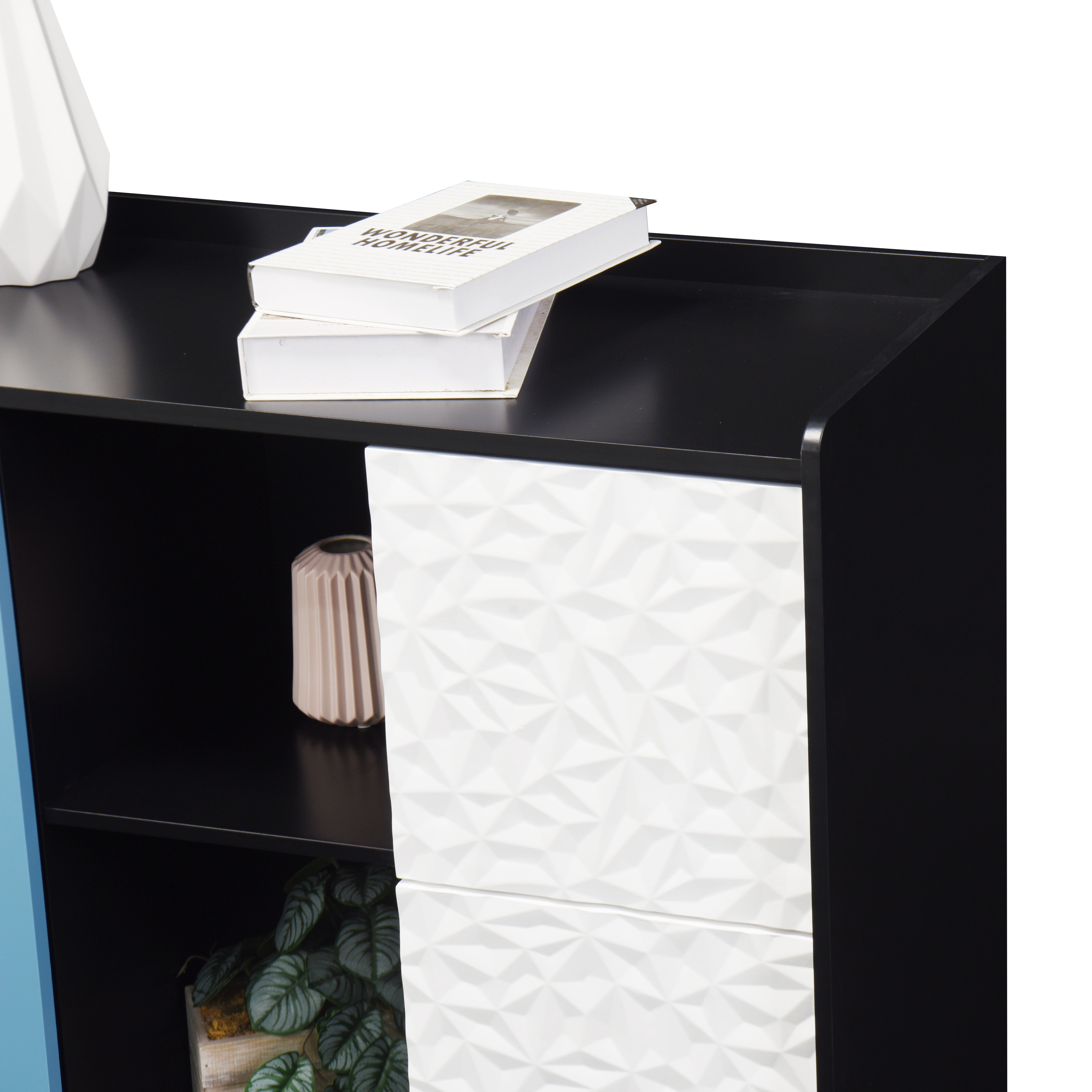 Logidon Dressoir Buffetkast 90 cm Blauw Wit Geometrische Fronten