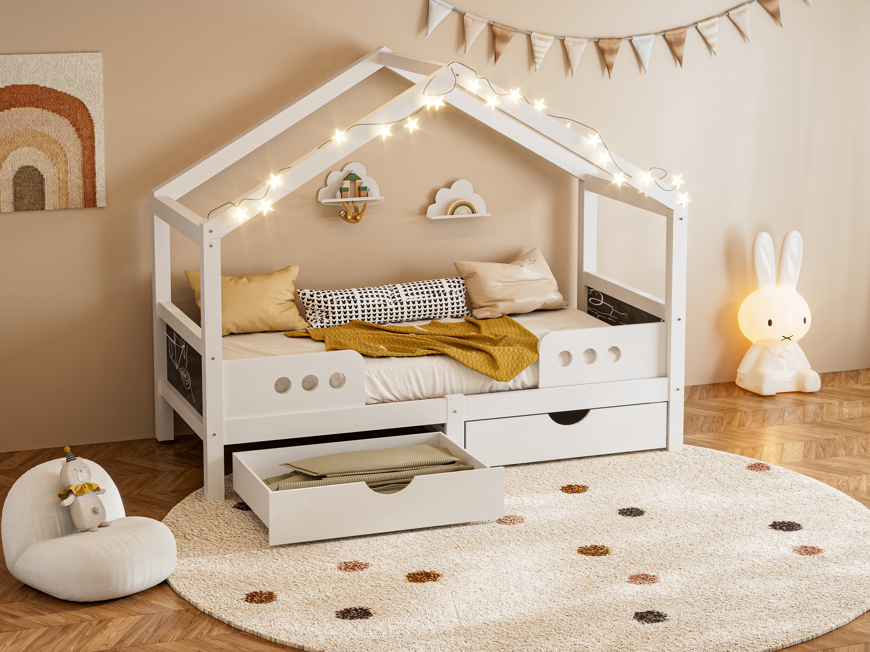 Logidon Kinderbed Met Dak Design Wit 90x200 cm Met Twee Lades