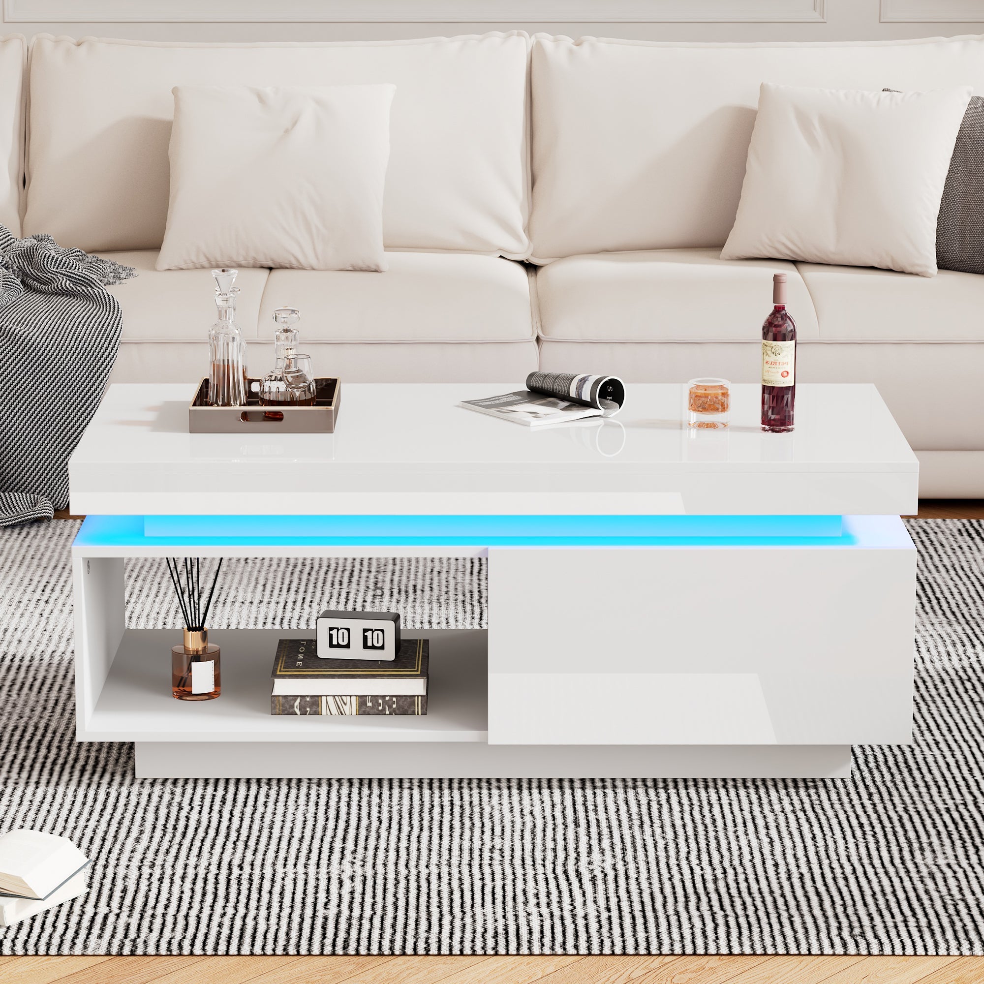 Logidon hoogglans witte salontafel met LED verlichting 100x50x40,3 cm