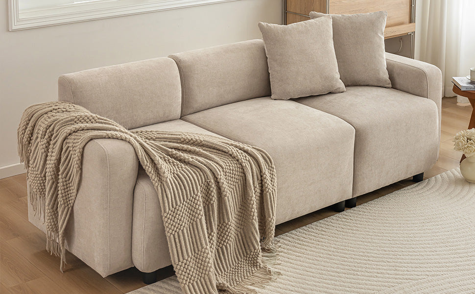 Logidon Regular Sofa Beige Chenille 3 Seater Living Room Sofa