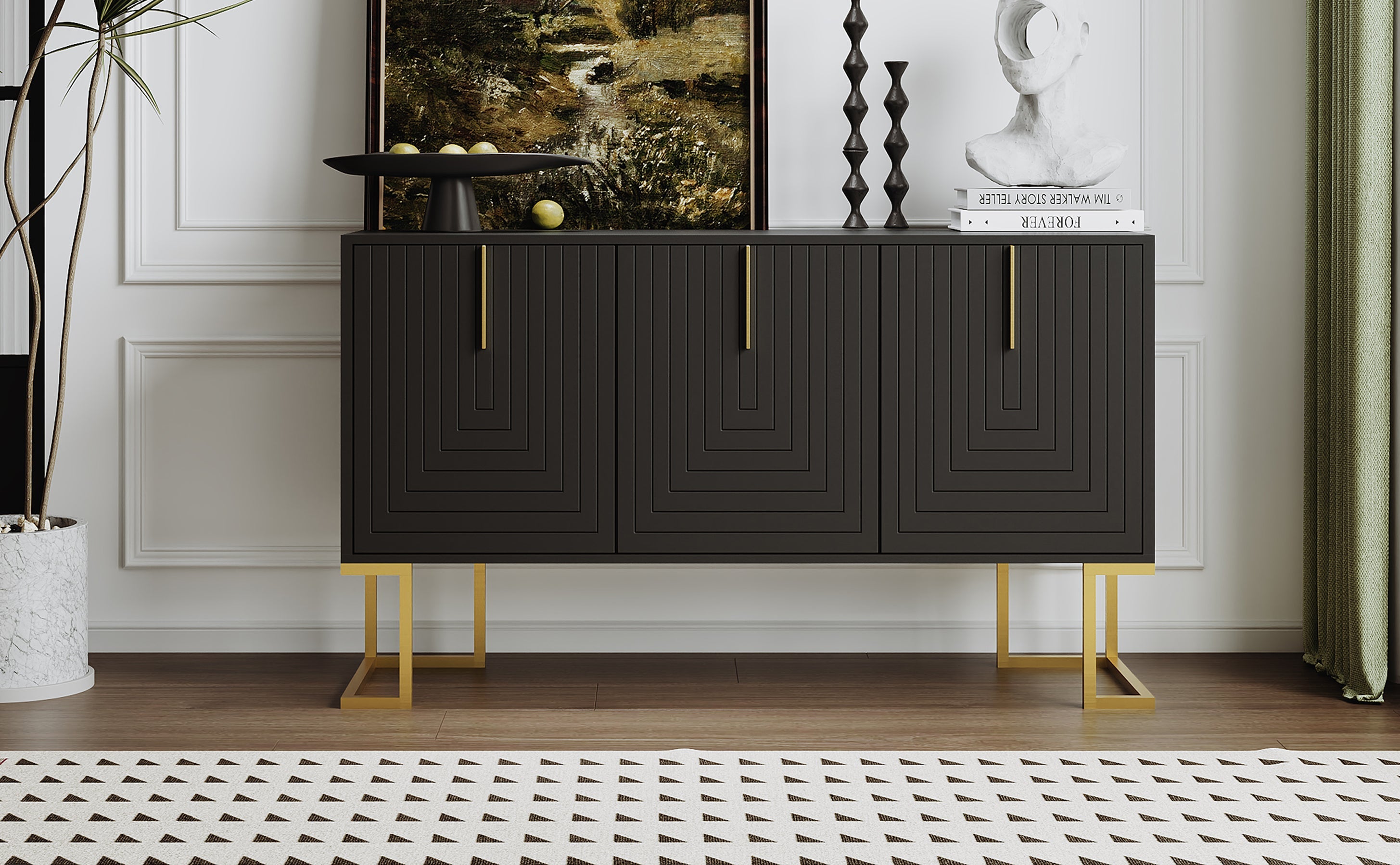 Logidon Dressoir 3 Deurs Zwart Met Verstelbare Planken
