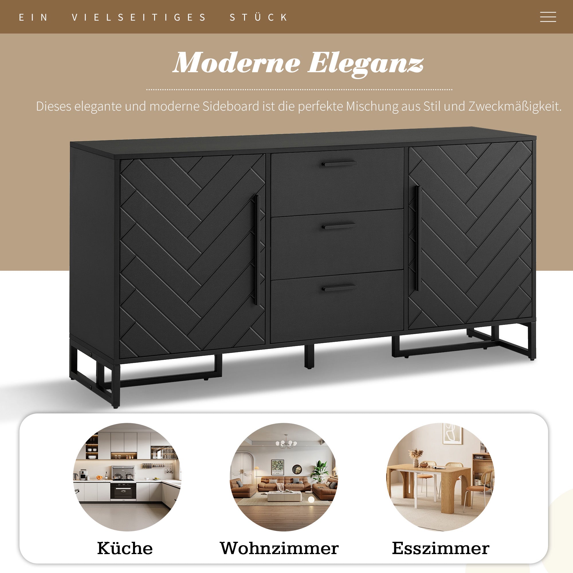 Logidon dressoir met visgraatmotief, 2 deuren en 3 lades