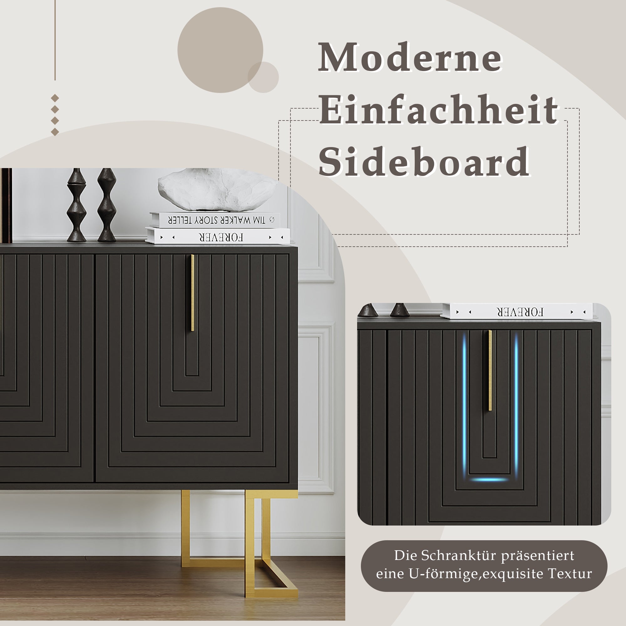 Logidon Dressoir 3 Deurs Zwart Met Verstelbare Planken