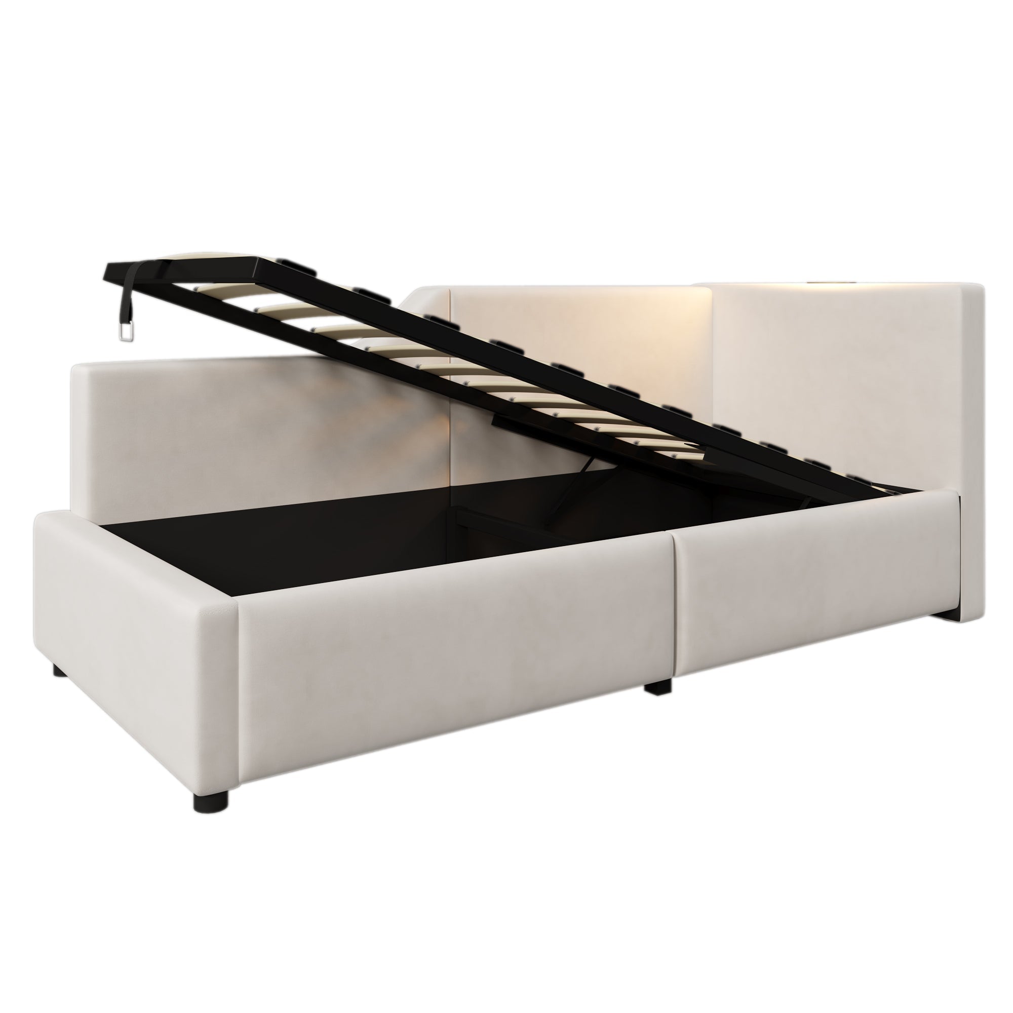 Logidon fluwelen dagbed 90x190 beige met opbergruimte, USB-C, leeslampje