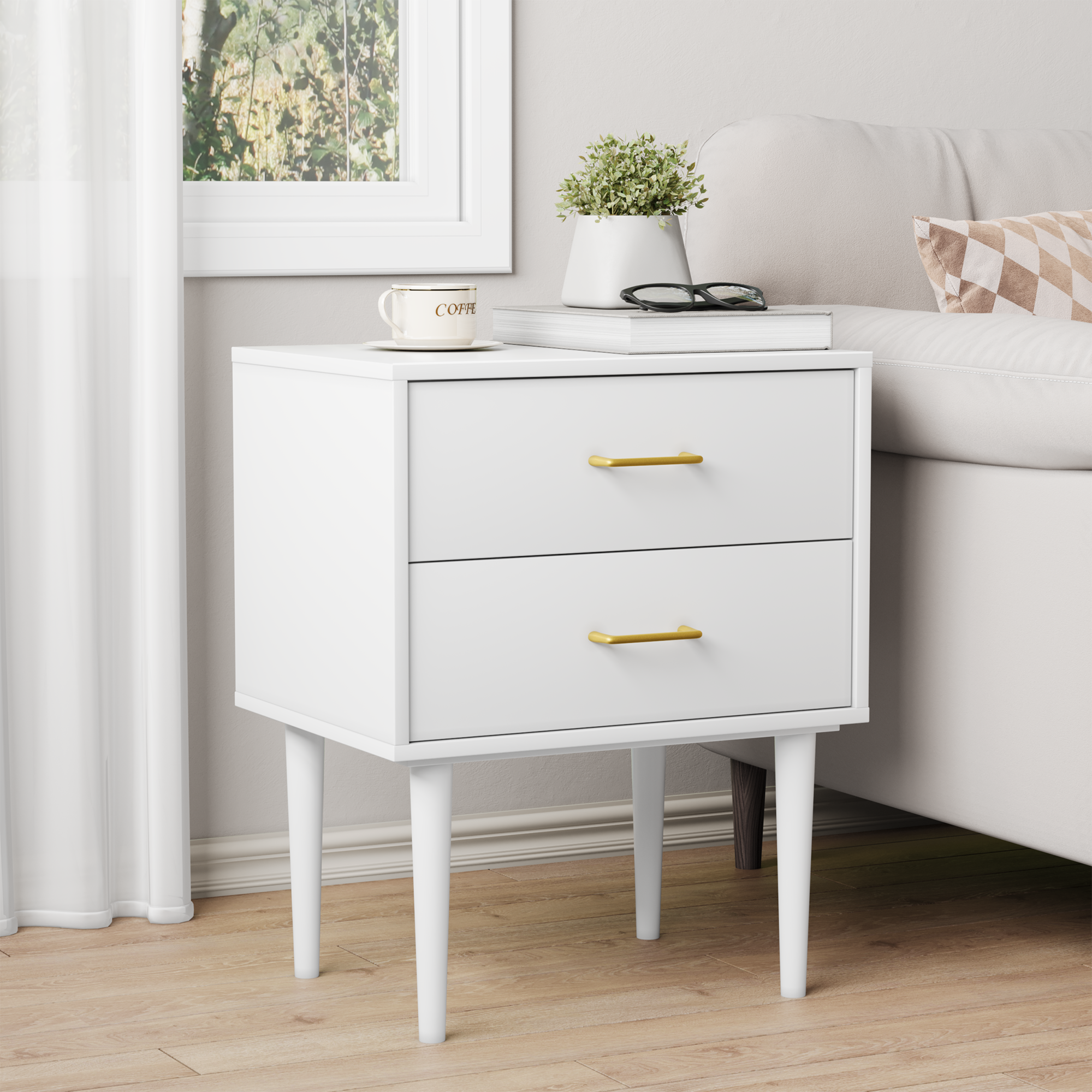 Logidon Wit Nachtkastje Met 2 Laden Modern MDF Design 50x37x67