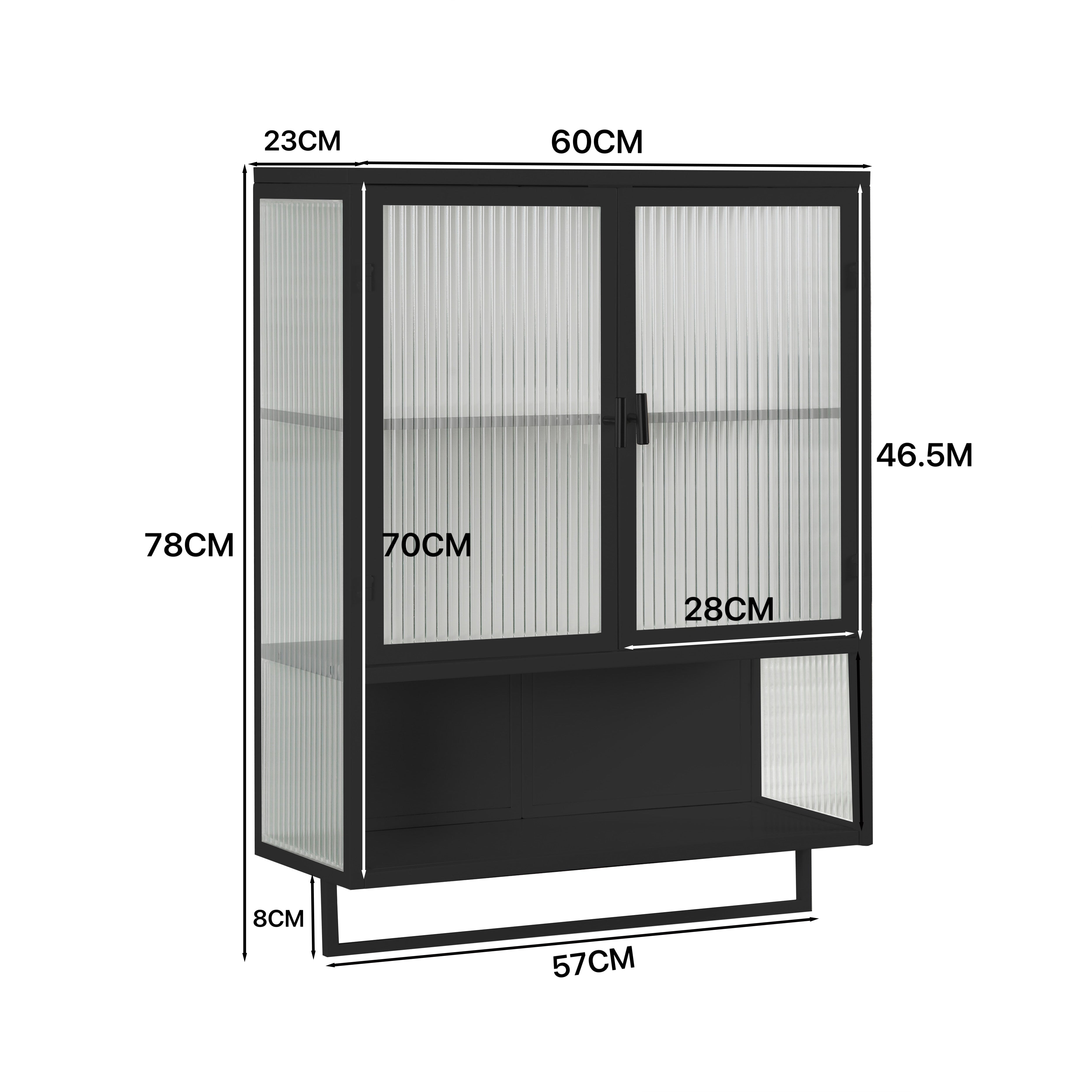 Logidon wandvitrinekast 60 cm glazen deuren tweedeurs met plank zwart