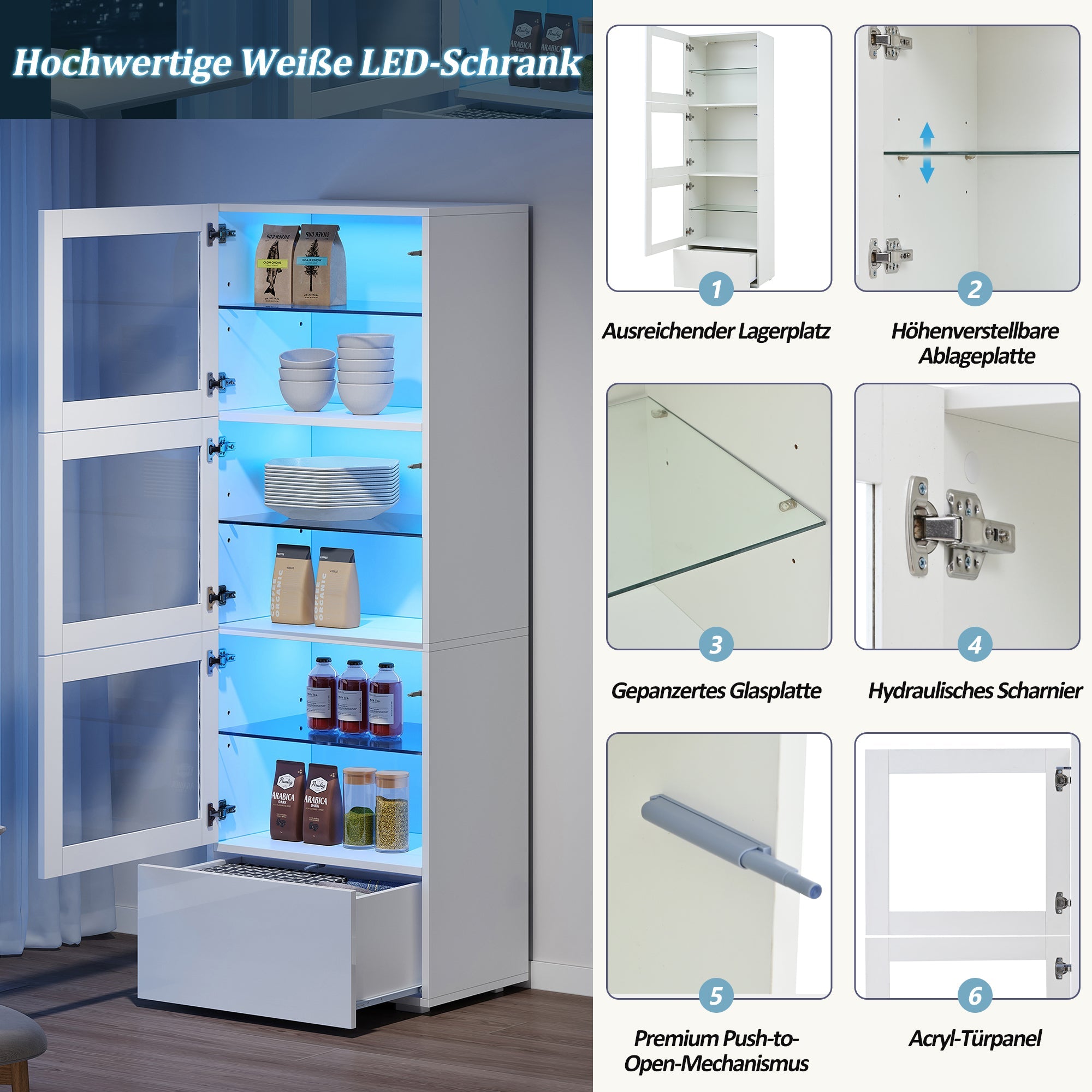 Logidon vitrine 60x40x173 cm wit hoogglans LED verlichting