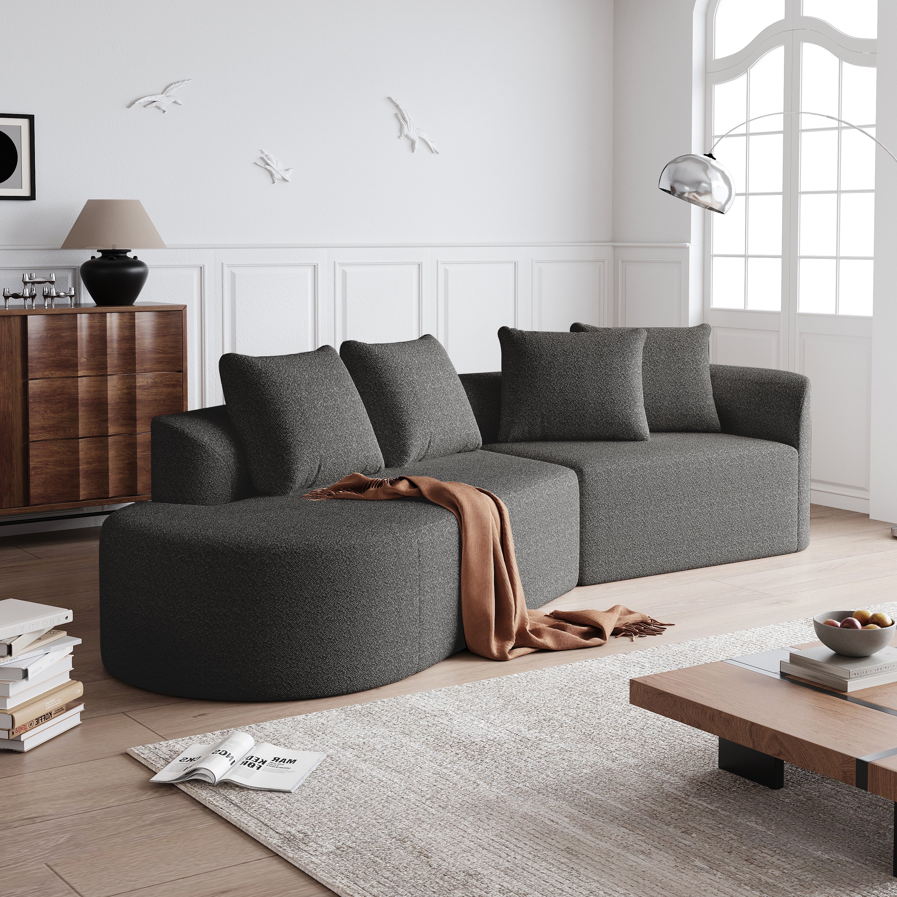 Logidon Chenille Hoekbank Grijs Fluweel XXL Modern 4-zits design
