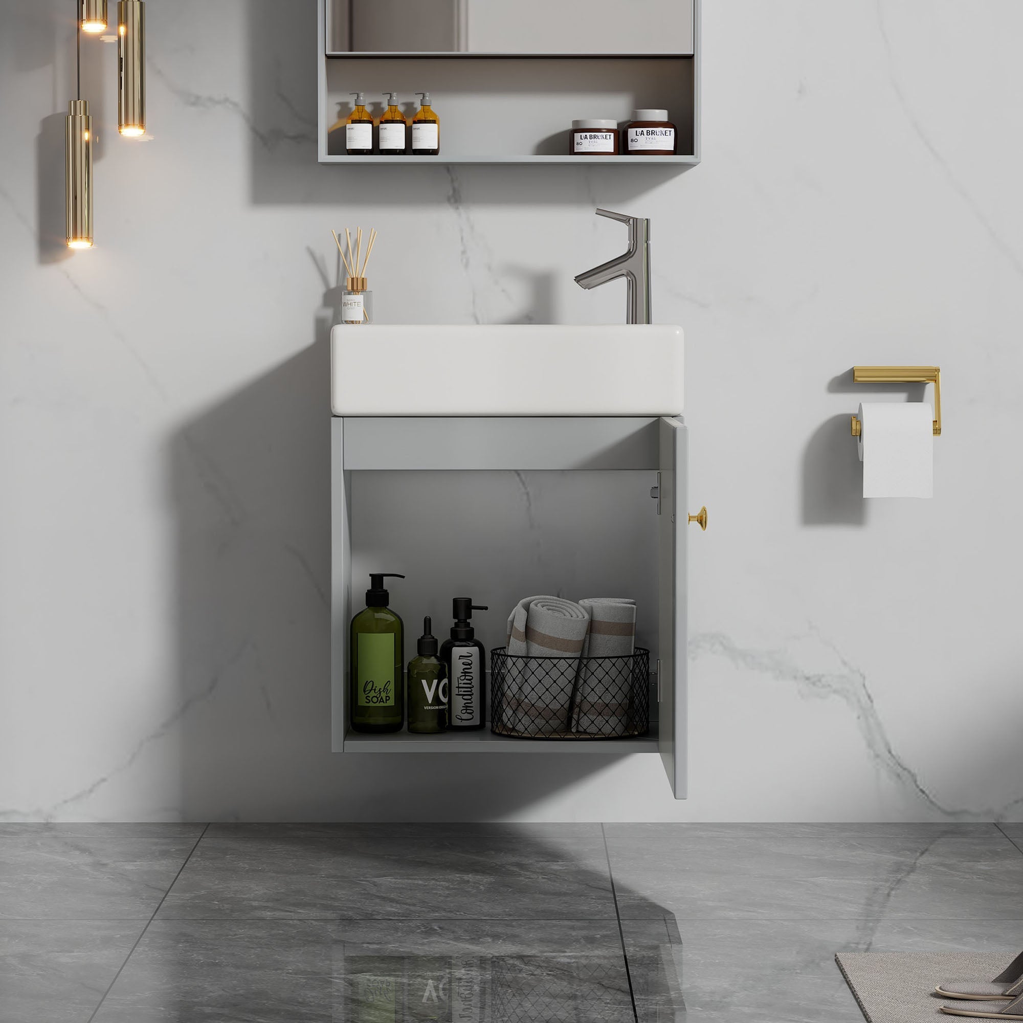 Logidon badkamermeubel wastafel 46 cm hangend onderkast grijs-wit