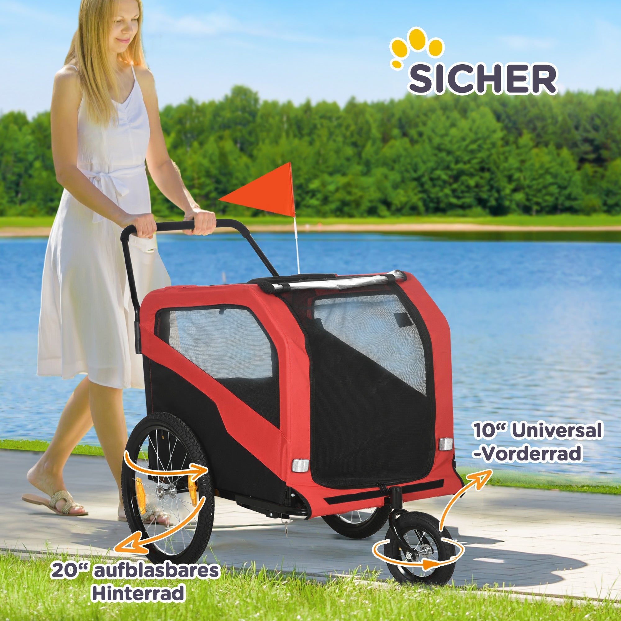 Logidon 2-in-1 hondenkar en hondenbuggy rood voor grote honden tot 30 kg