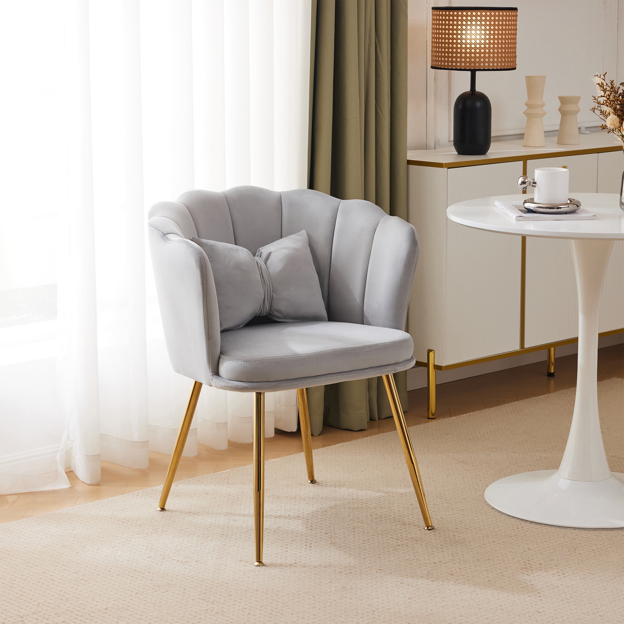 Logidon Modern Velvet Living Room Armchair Gray With Gold Legs