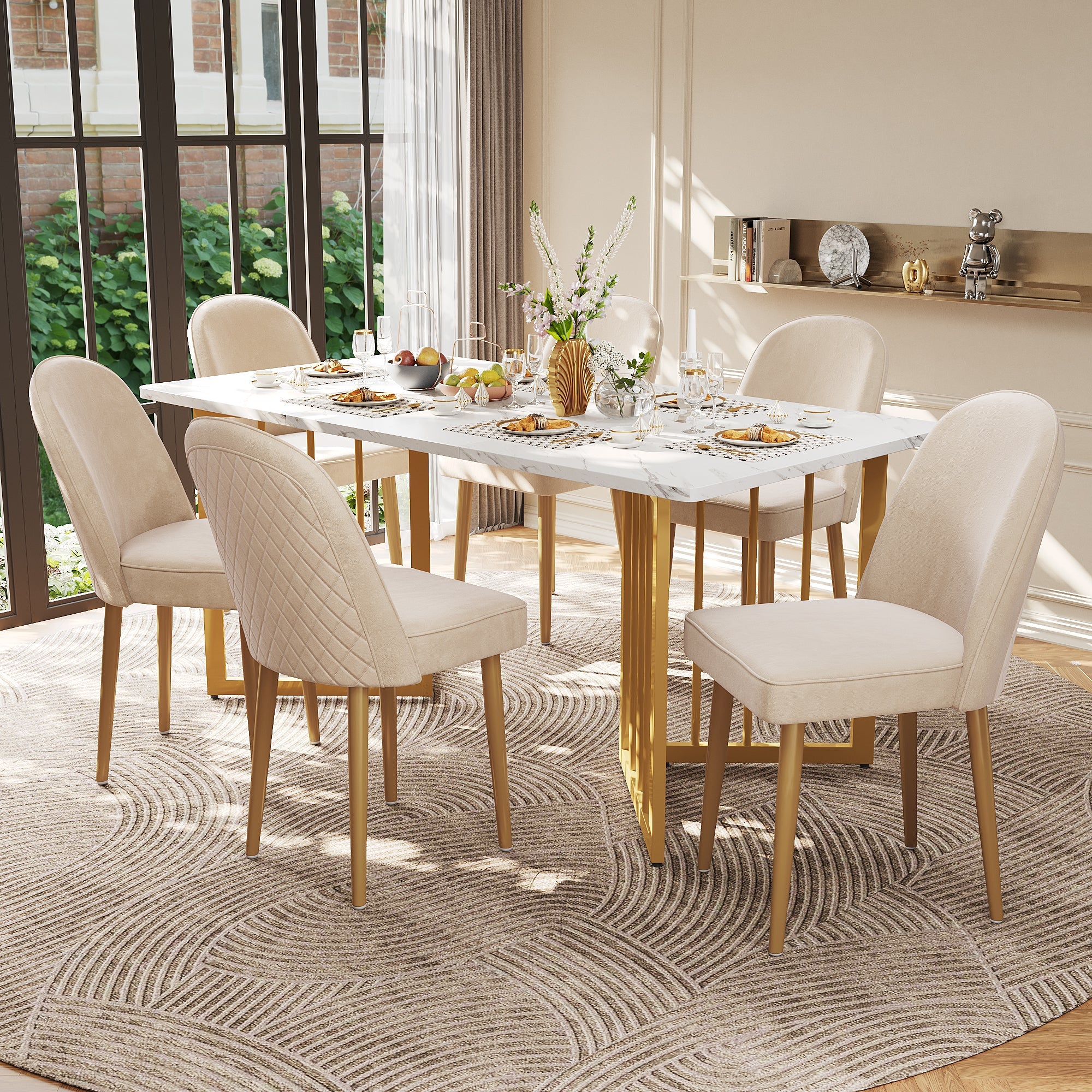 Logidon Set van 2 eetkamerstoelen beige fluweel met gouden poten