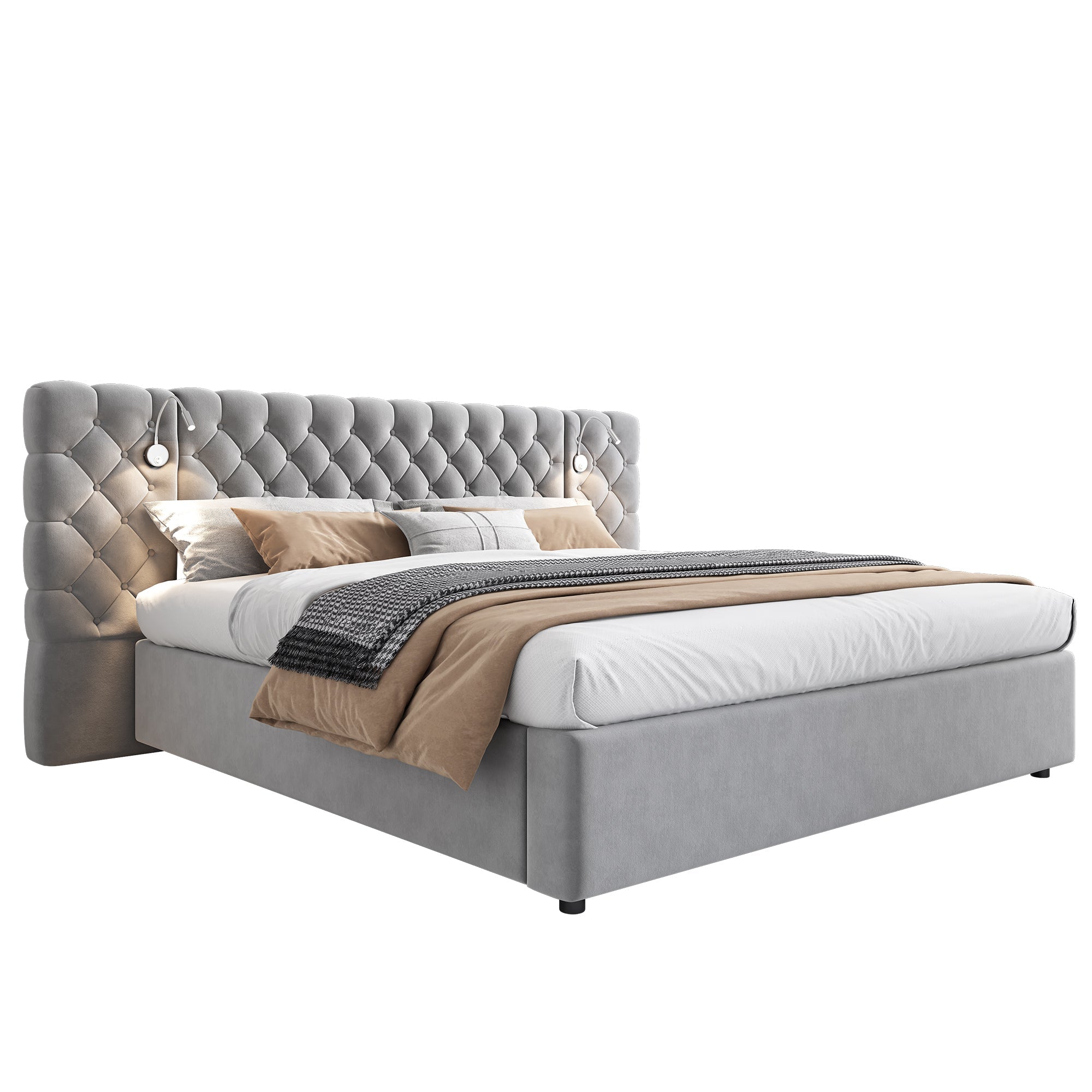 Logidon gestoffeerd bed 180 x 200 cm met hydraulische opbergruimte LED grijs