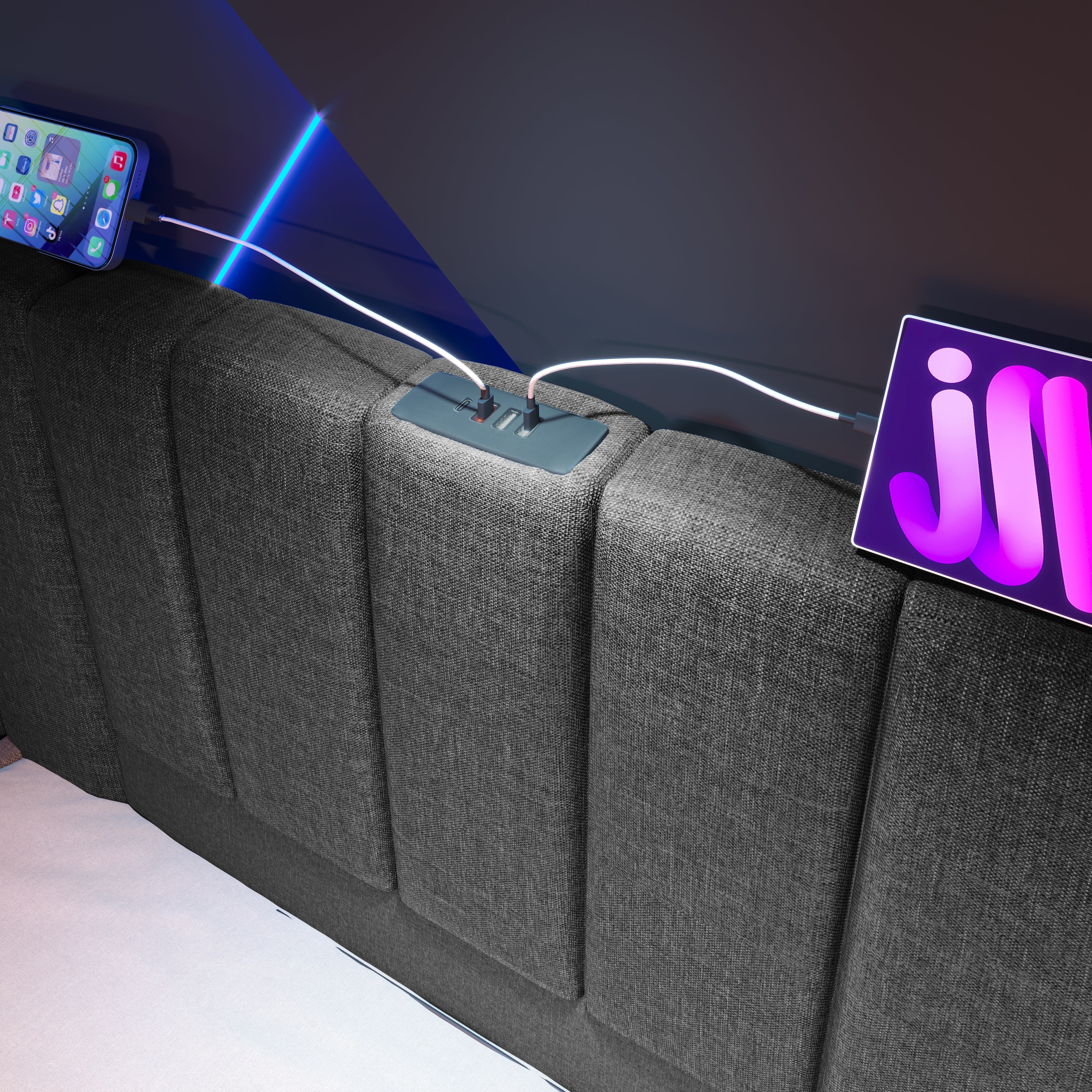 Logidon gestoffeerd bed 160x200 grijs met opbergruimte LED app bediening