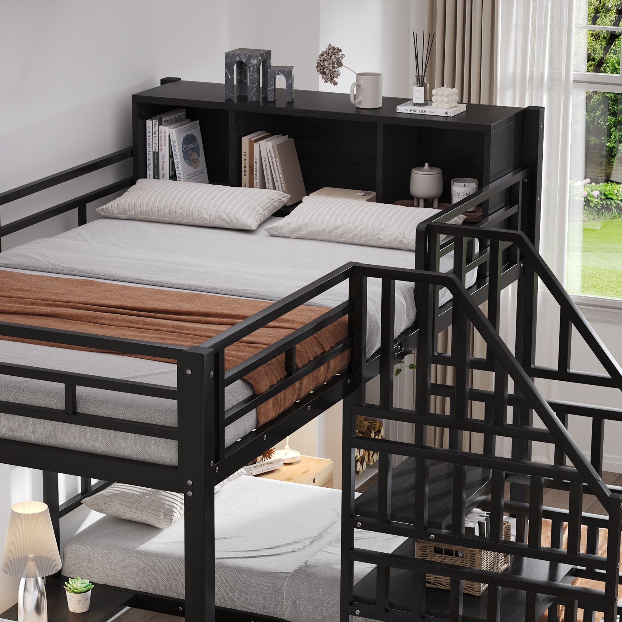 Logidon stapelbed ijzer zwart met drie slaapplaatsen 90x200cm