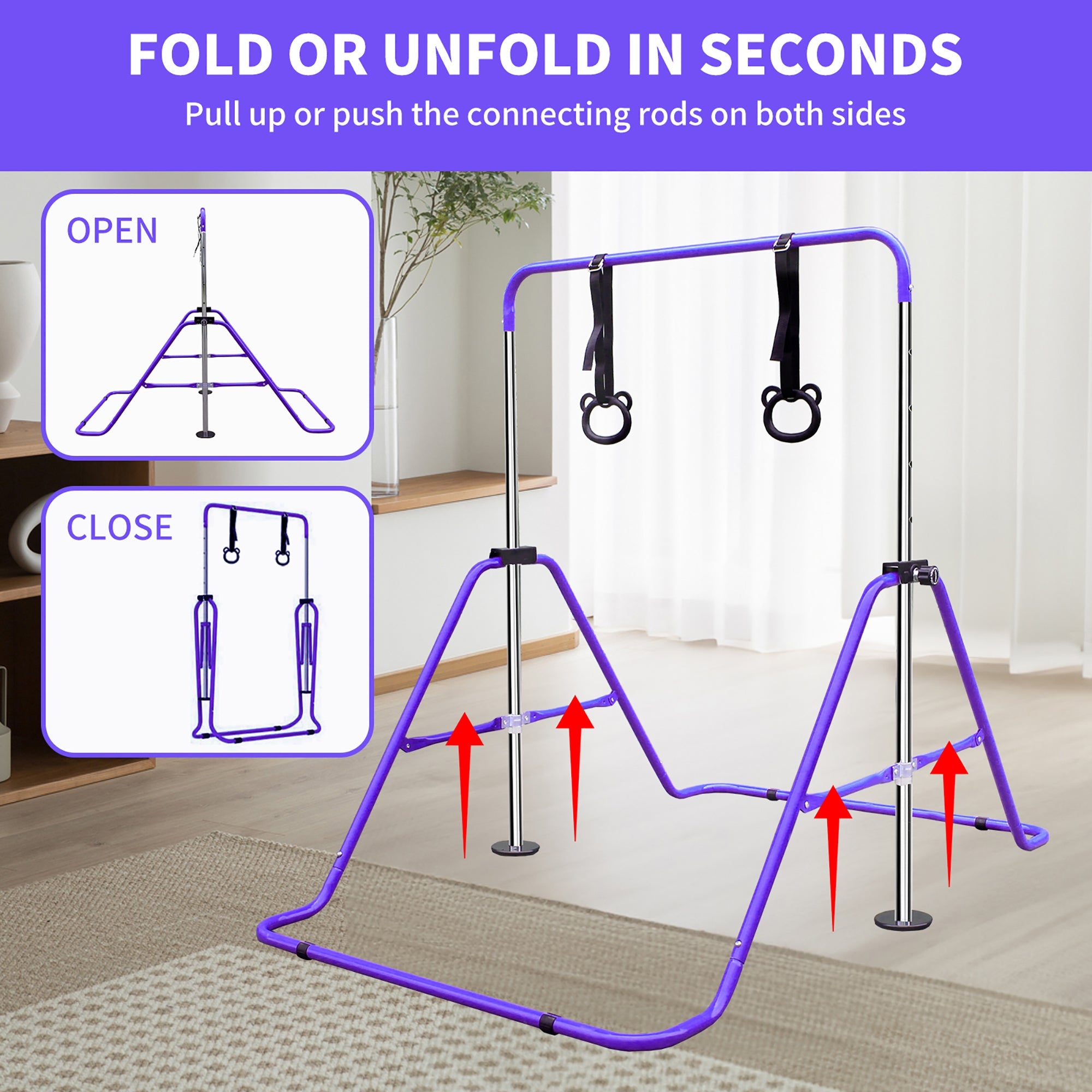 Logidon Height-adjustable gymnastics bar for children, purple base