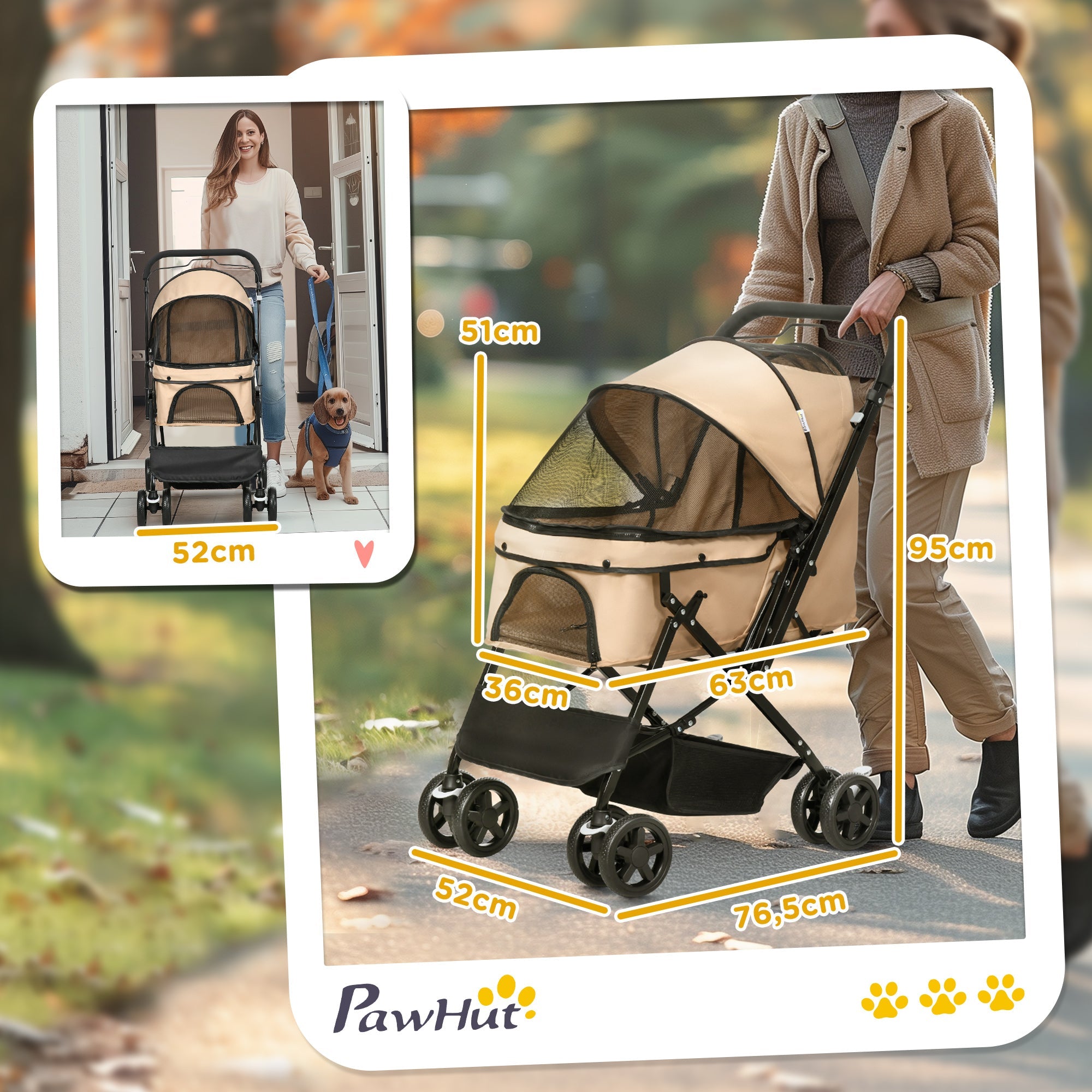 Logidon hondenbuggy lichtbruin 76,5 cm x 52 cm x 95 cm voor kleine honden