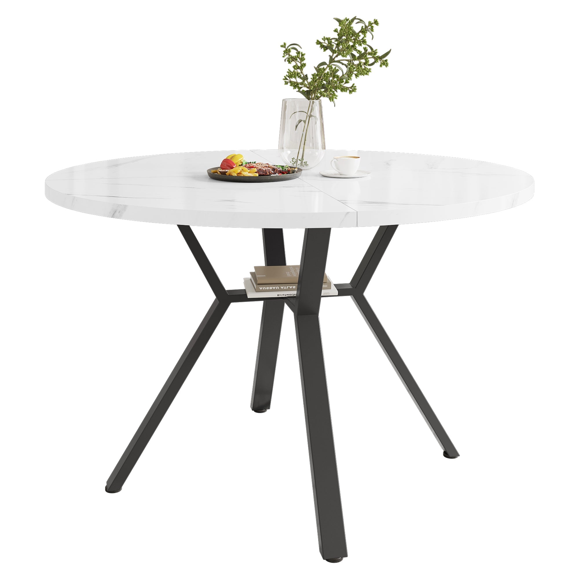Logidon ronde eettafel marmerlook 100 cm wit MDF X-onderstel