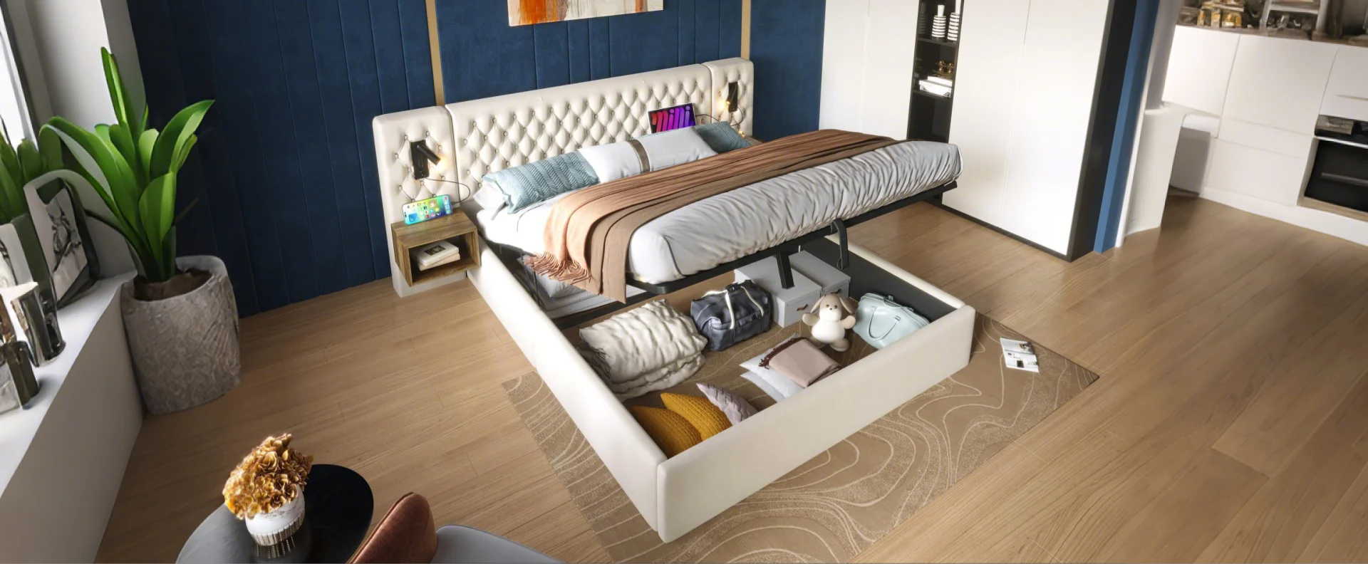 Logidon bedsysteem beige 160x200 cm hydraulisch opbergmatras