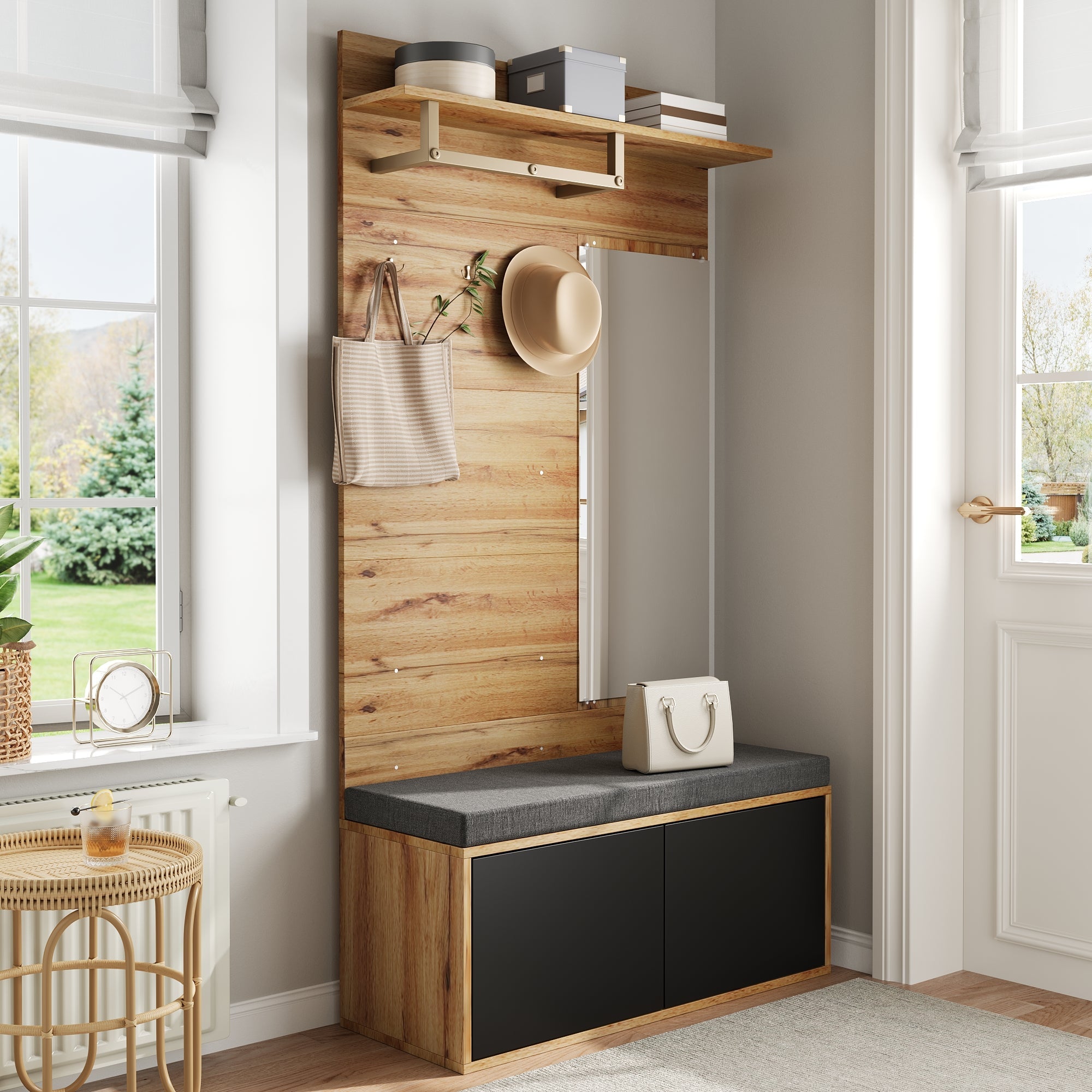 Logidon Kledingkastset Compacte kledingkast met spiegel Zwart 100x38x190