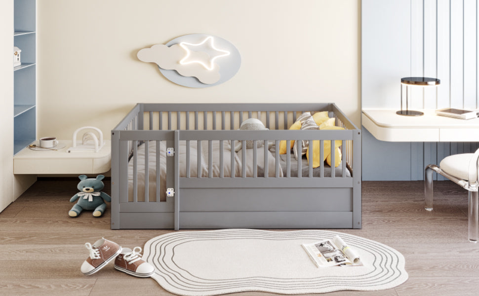 Logidon children's bed 140x200cm gray wooden bed frame with grid