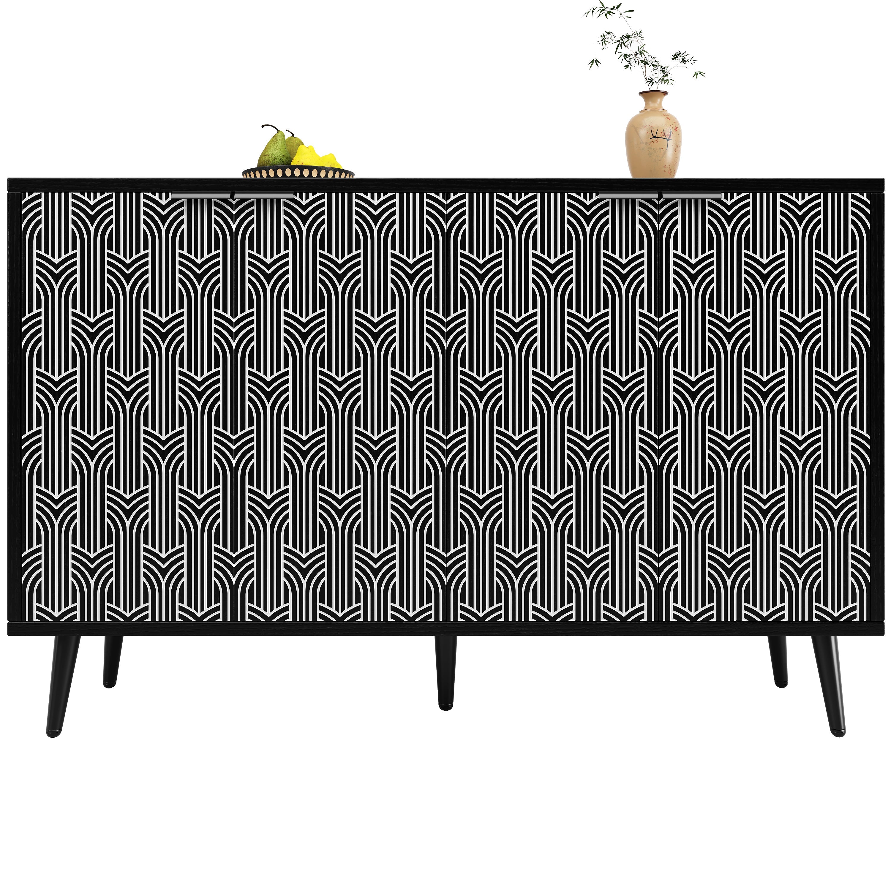 Logidon eetkamerkast 120x35x78 cm zwart met visgraatmotief
