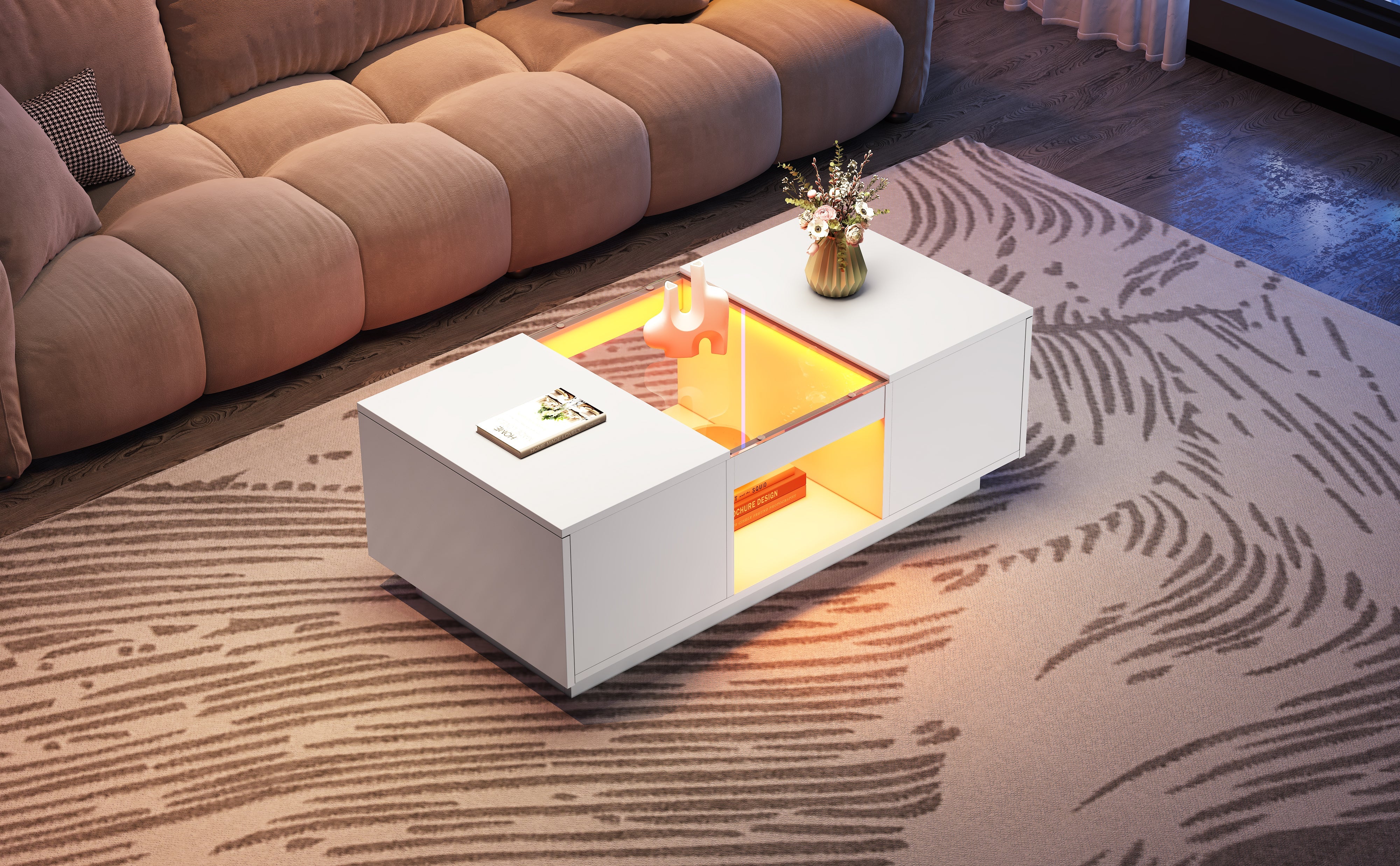Logidon Witte Salontafel 100x50x35,5 cm Met Glazen Paneel LED