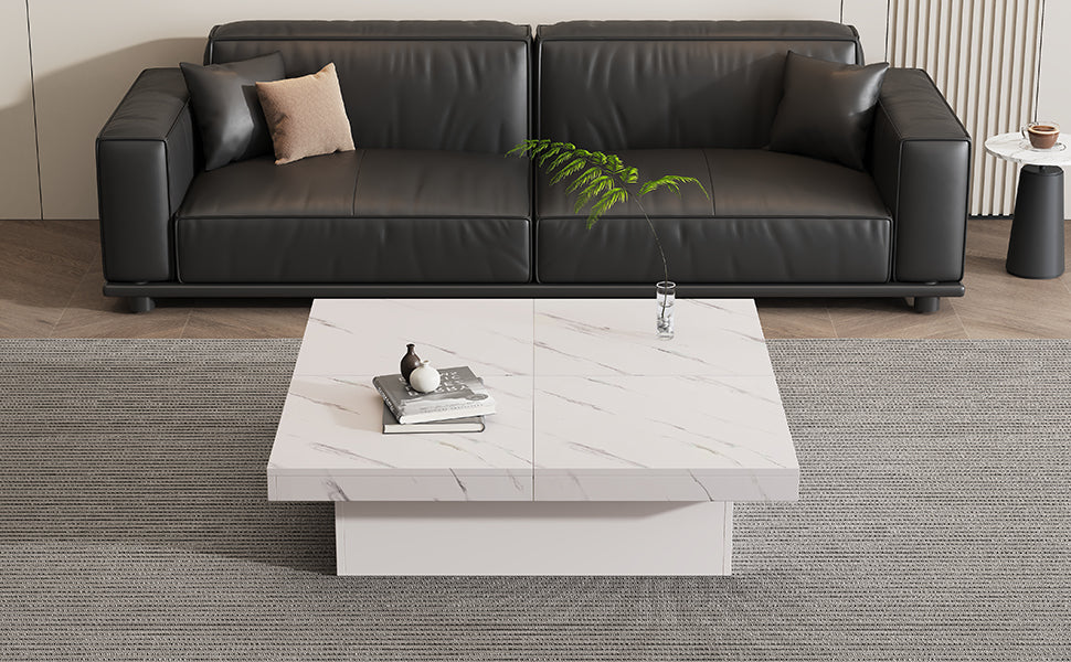 Logidon vierkante salontafel wit marmerlook 90x90x25 cm met lades