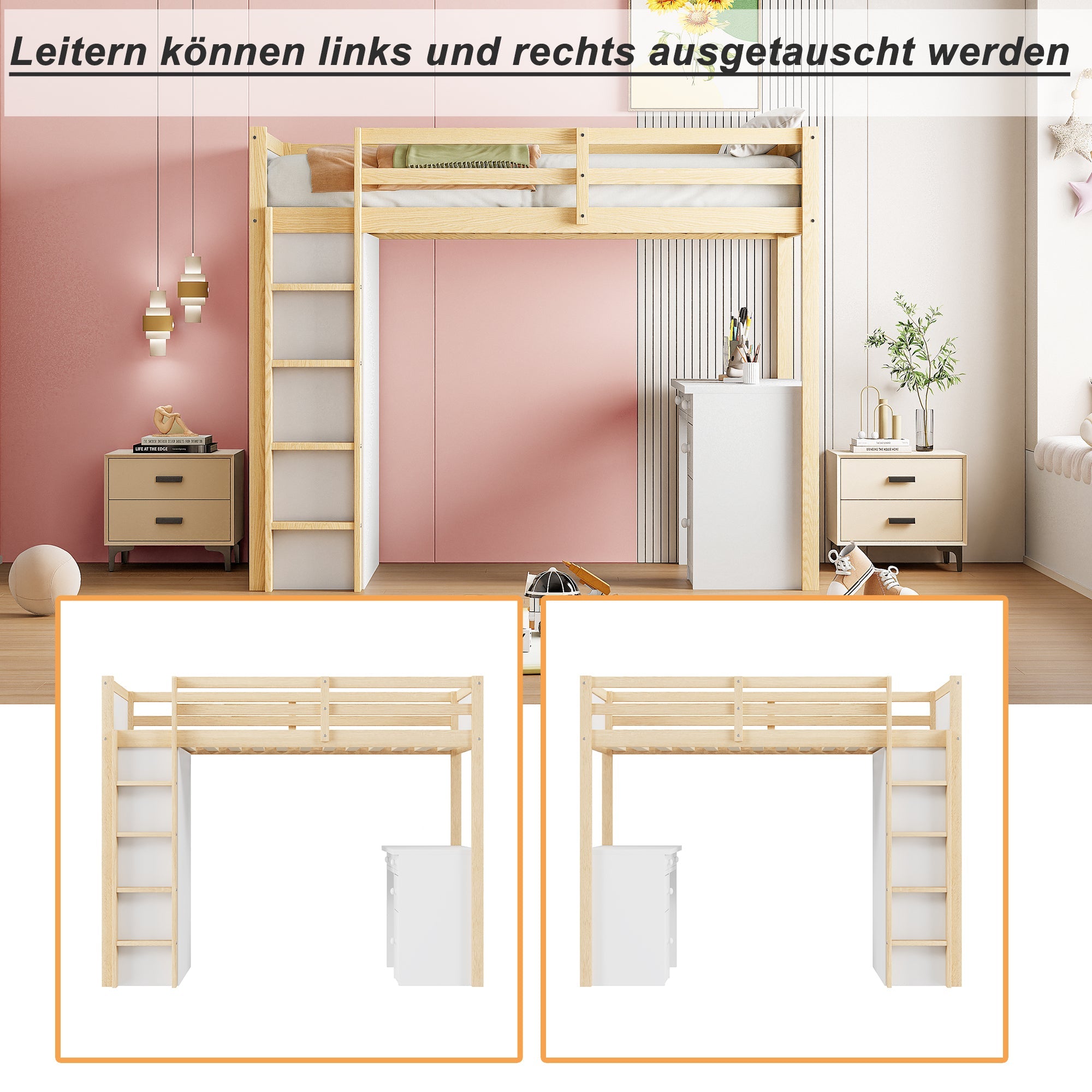 Logidon hoogslaper 90x200 cm met opbergruimte en computertafel wit
